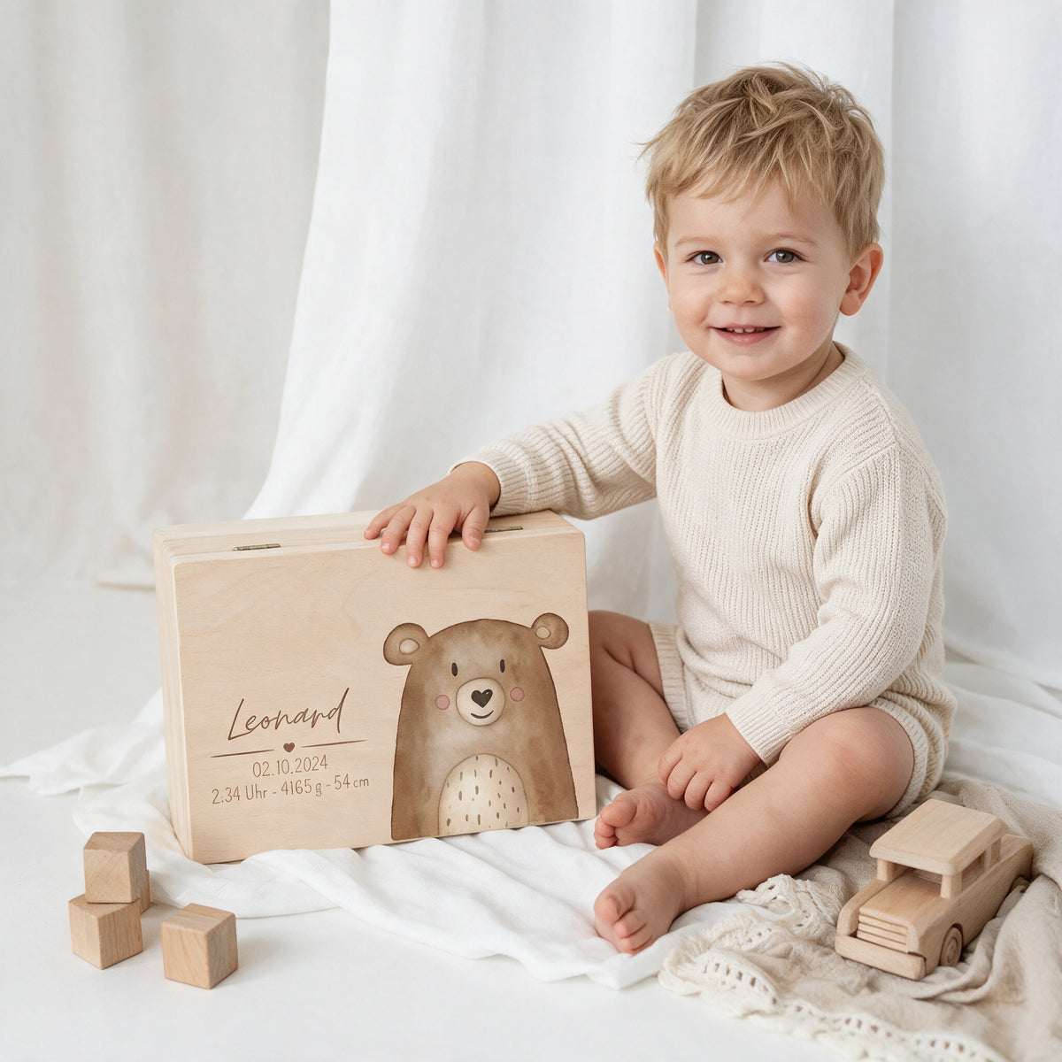 Erinnerungsbox Holz mit Wunschdaten – Tier Aquarell