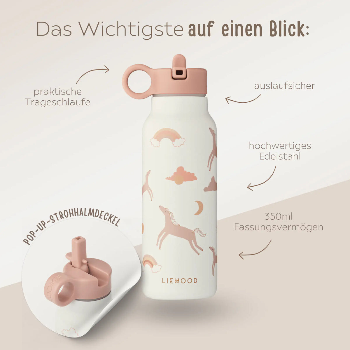 LIEWOOD Trinkflasche Edelstahl 350ml Print Trinkflaschen -  wunderwunsch