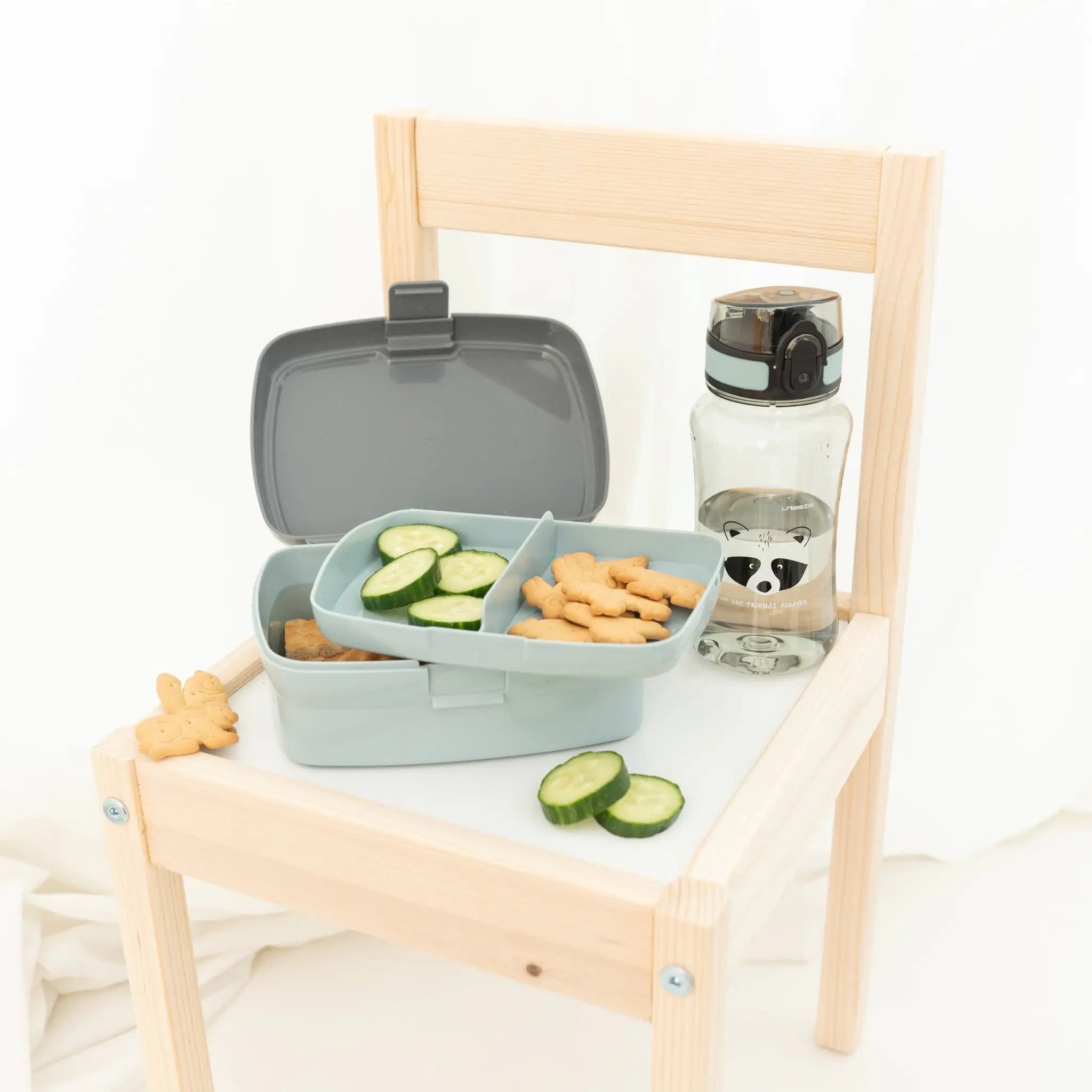 LÄSSIG Set Trinkflasche & Lunchbox - Waschbär Brotdose -  wunderwunsch