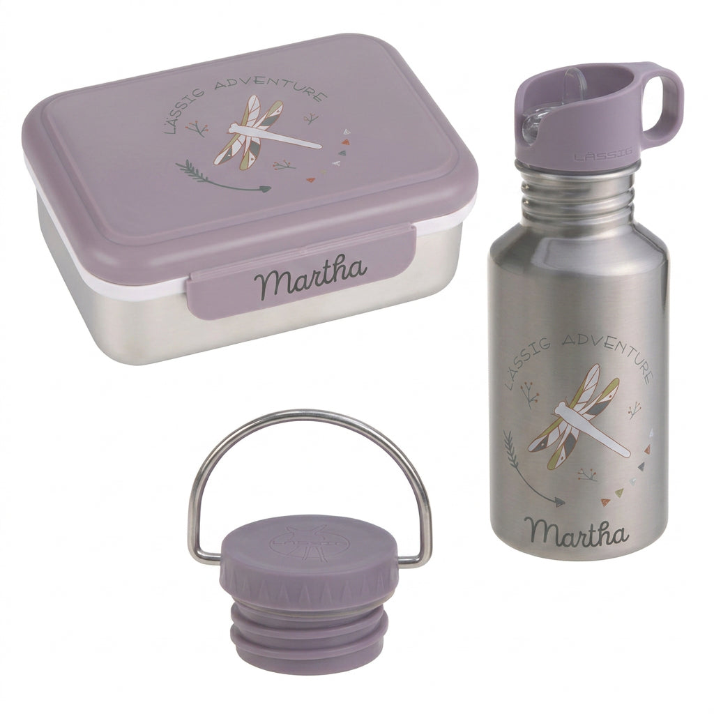 LÄSSIG Lunch-Set - Brotdose & Trinkflasche - Libelle lila