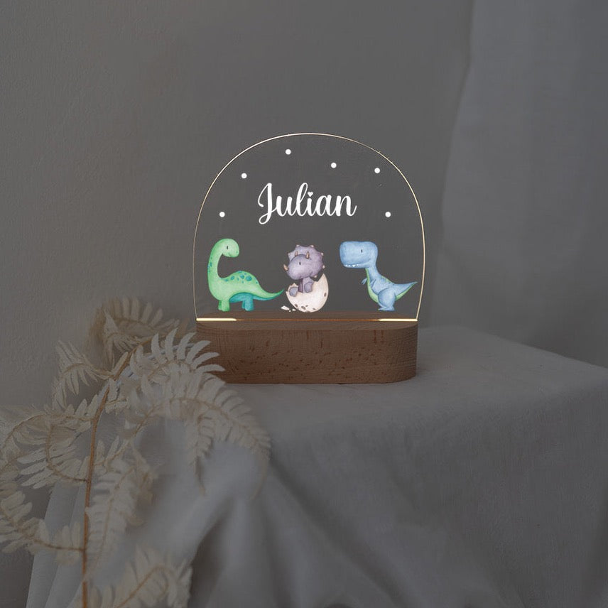 LED Nachtlicht Kinder personalisiert - Dinosaurier Punkte Aquarell