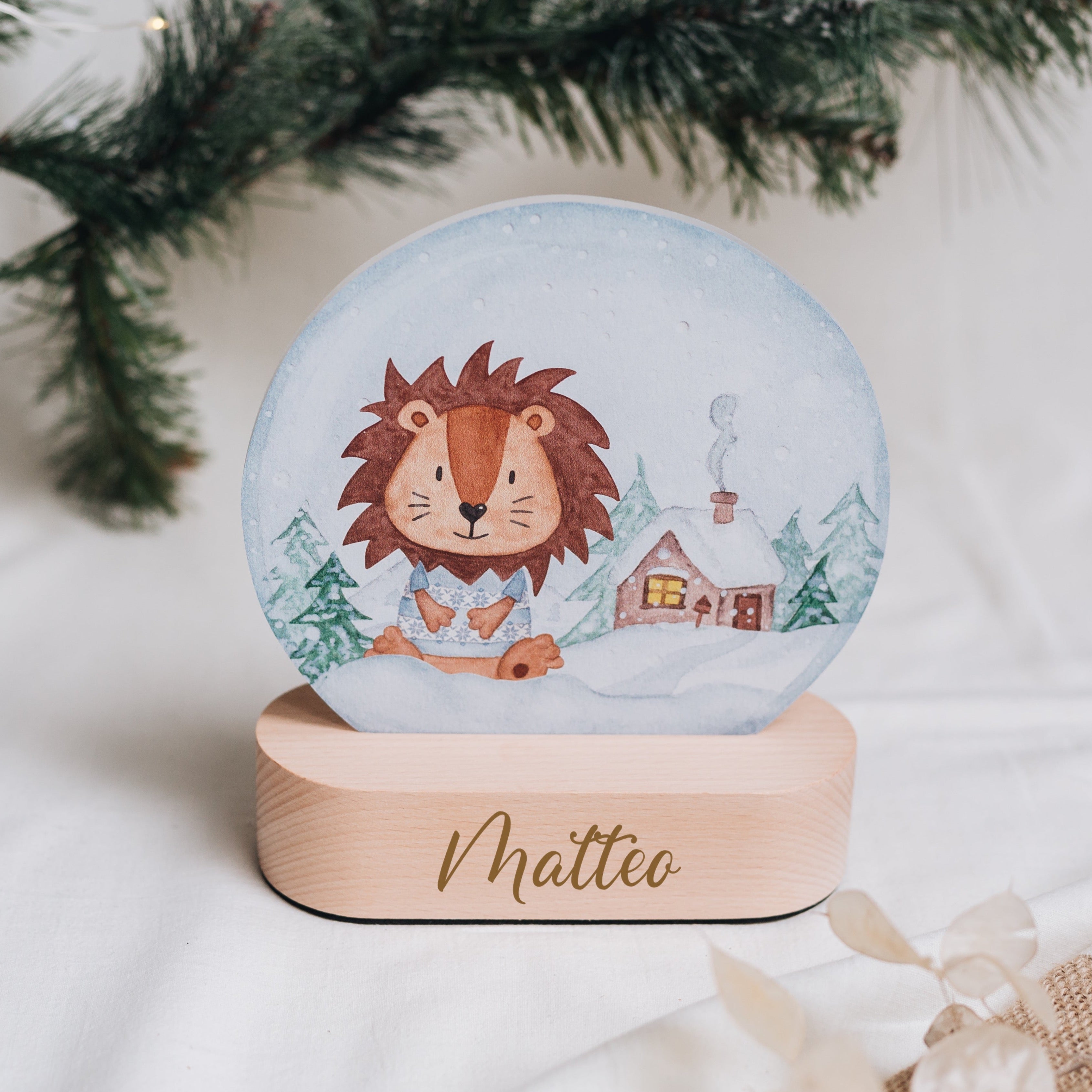 LED Nachtlicht Kinder personalisiert - Schneekugel Weihnachten