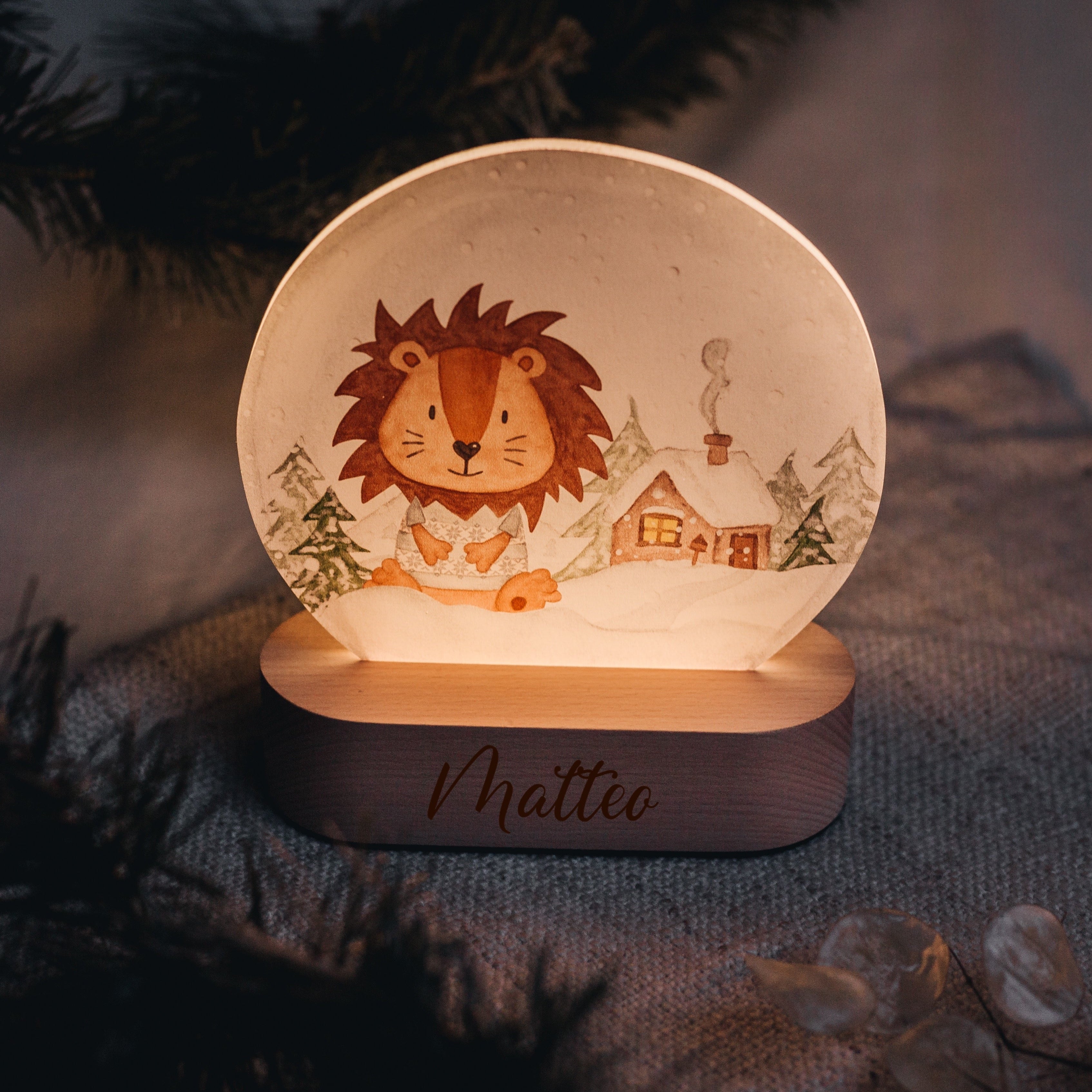 LED Nachtlicht Kinder personalisiert - Schneekugel Weihnachten