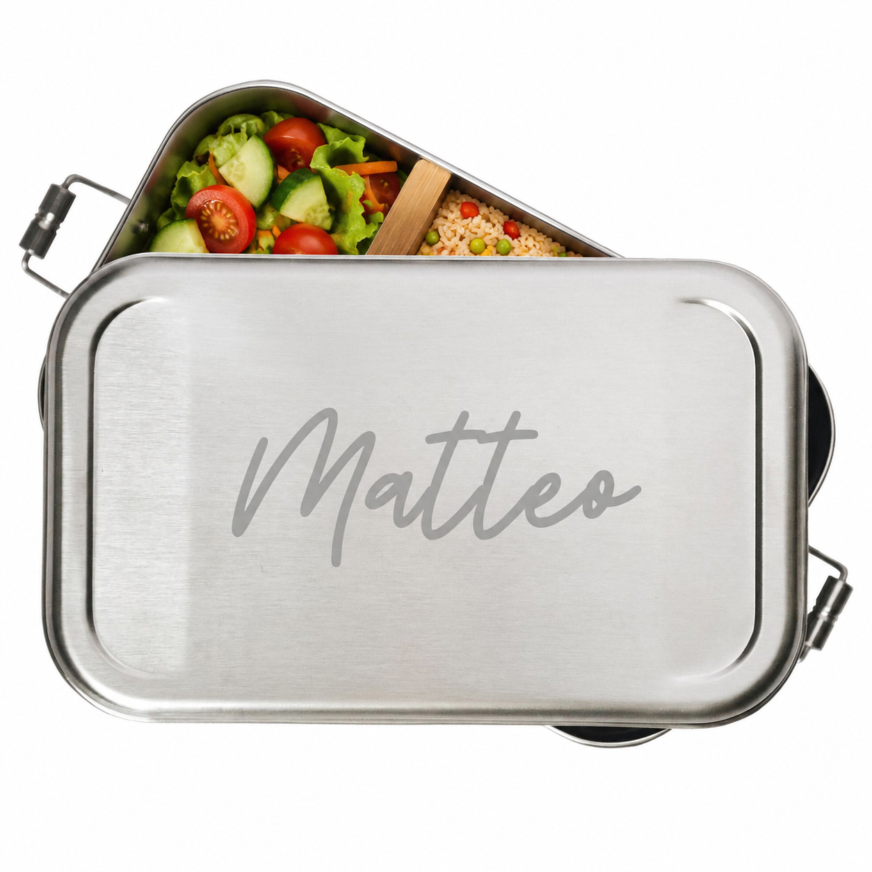 Brotdose Volledelstahl silber personalisiert - Name Gravur