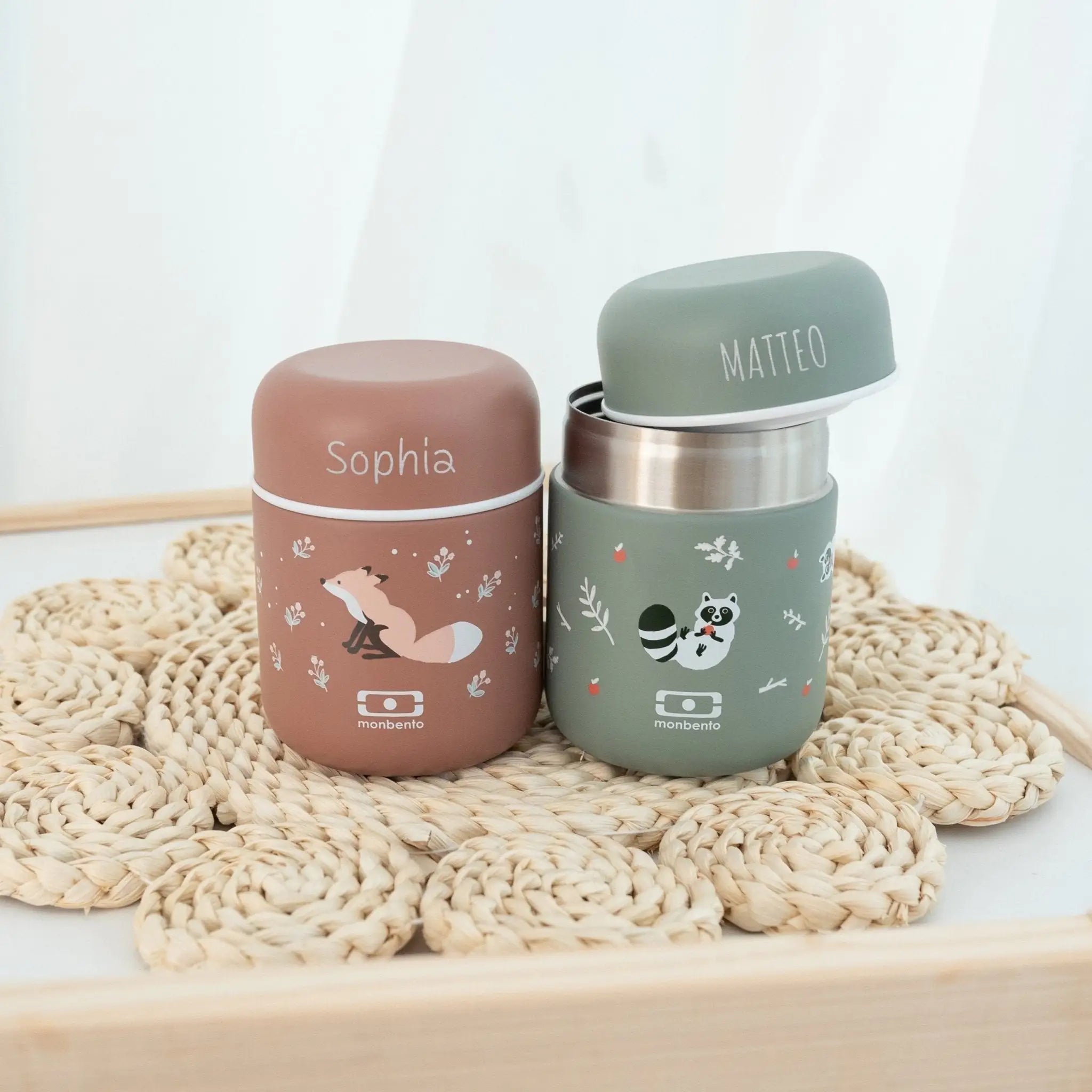 MONBENTO Thermobecher personalisiert - Fuchs und Waschbär Brotdose -  wunderwunsch