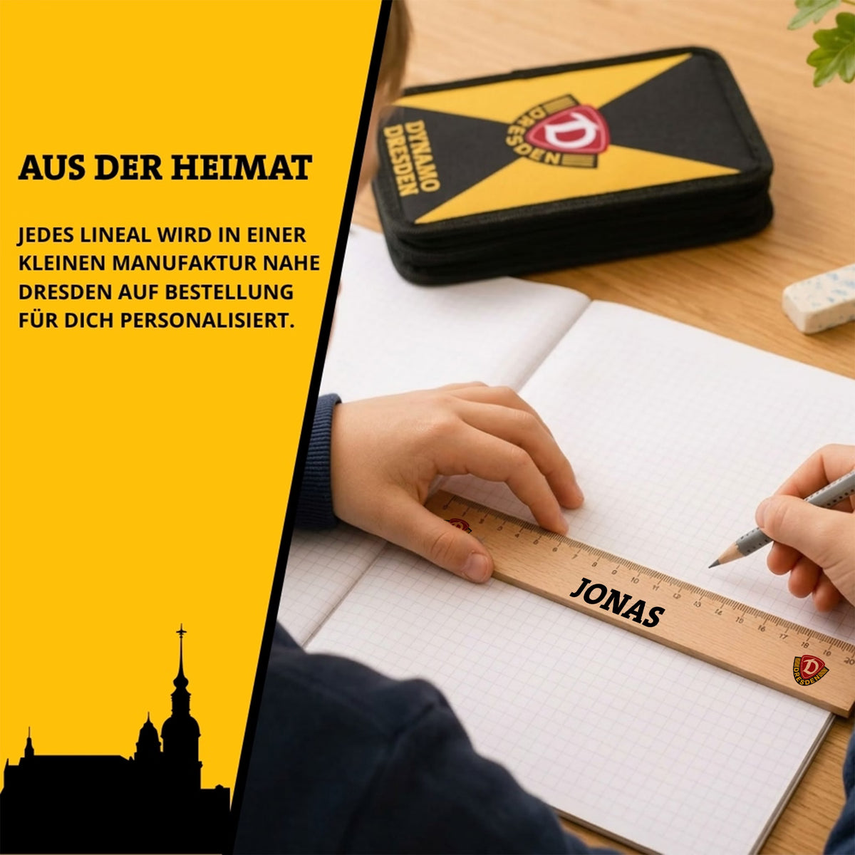 DYNAMO Lineal 20cm Holz Wappen personalisiert