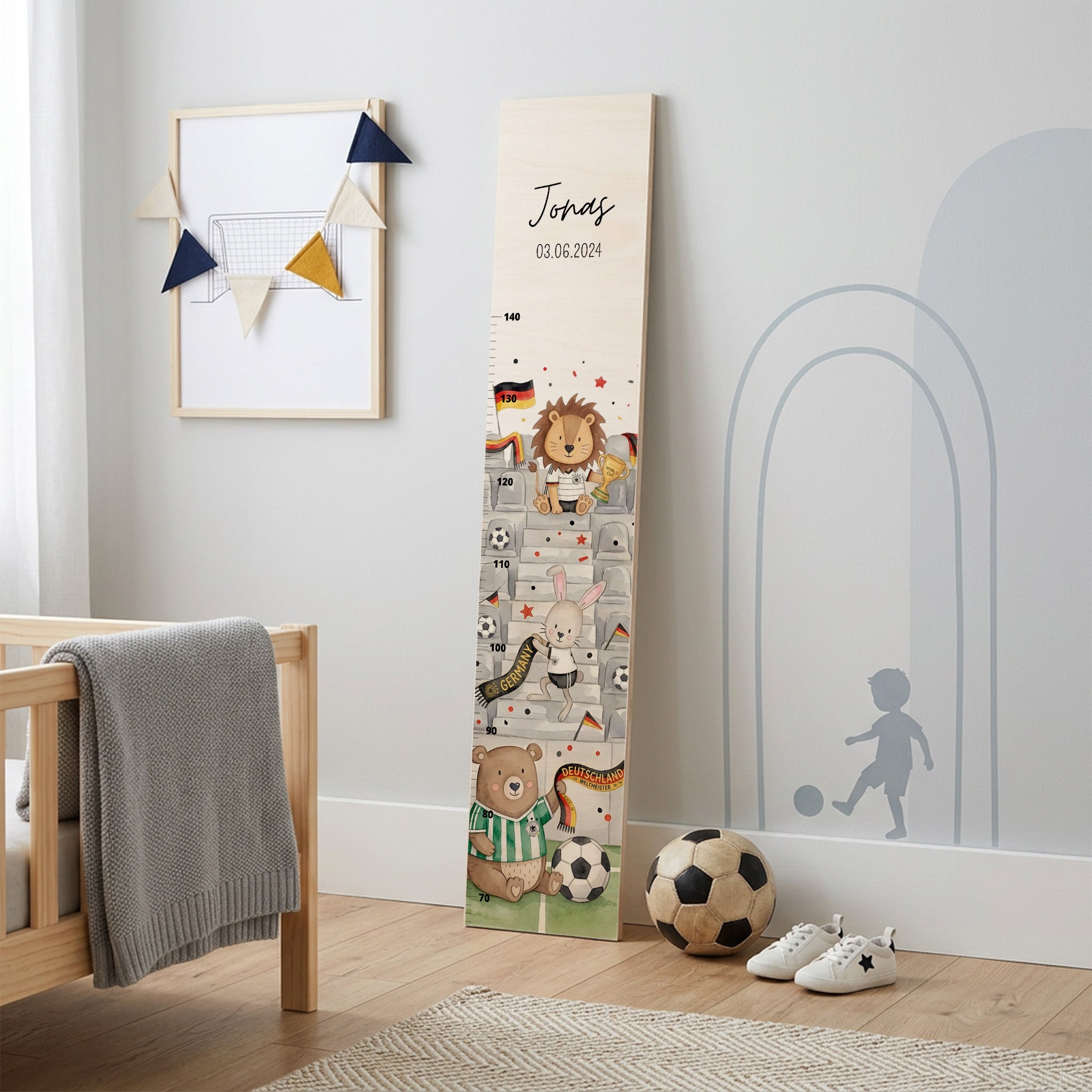 Kindermesslatte Holz personalisiert - WM-Kollektion