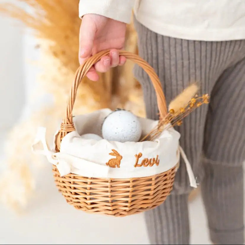 Osterkörbchen Weide mit Stoffeinsatz personalisiert Ostern -  wunderwunsch