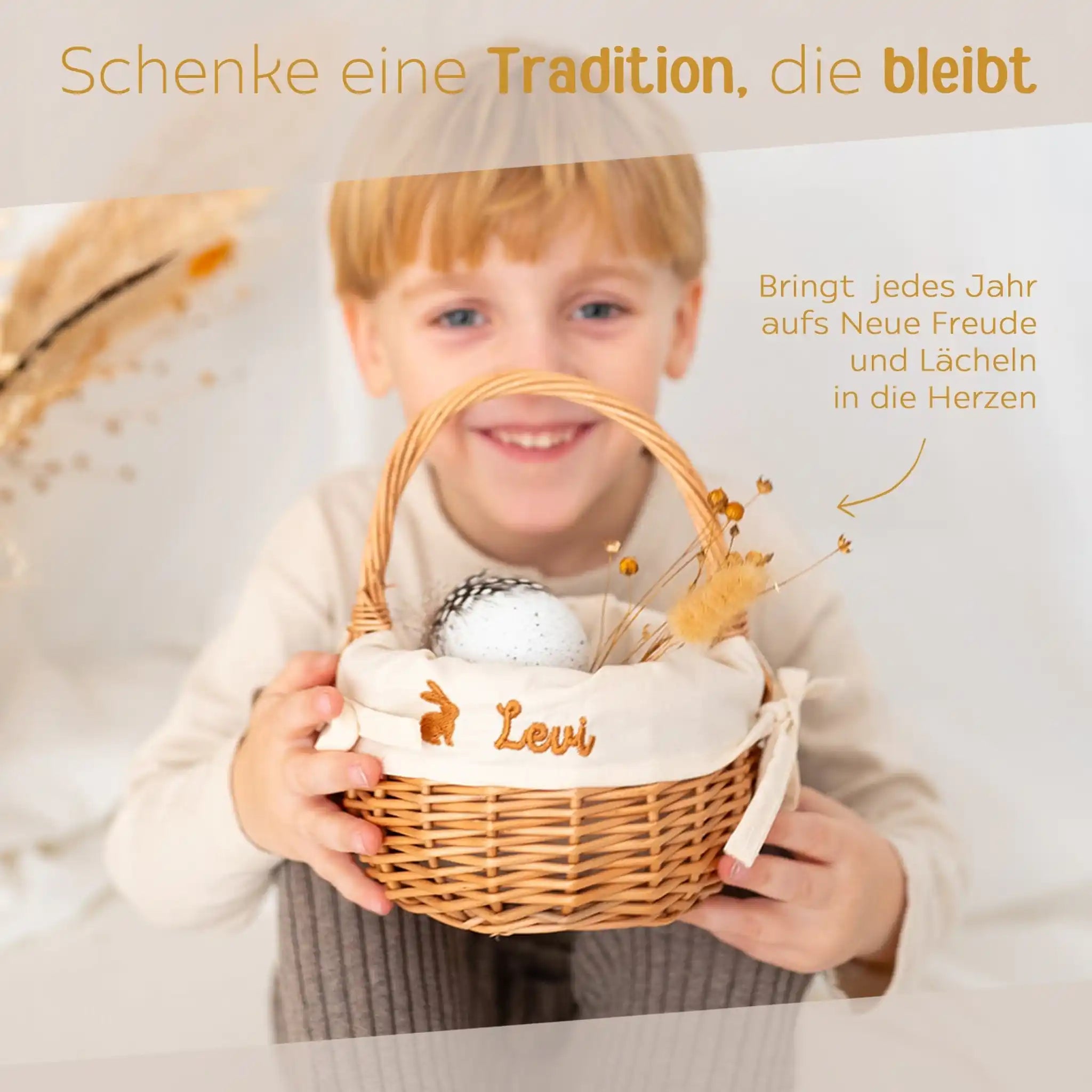 Osterkörbchen Weide mit Stoffeinsatz personalisiert Ostern -  wunderwunsch