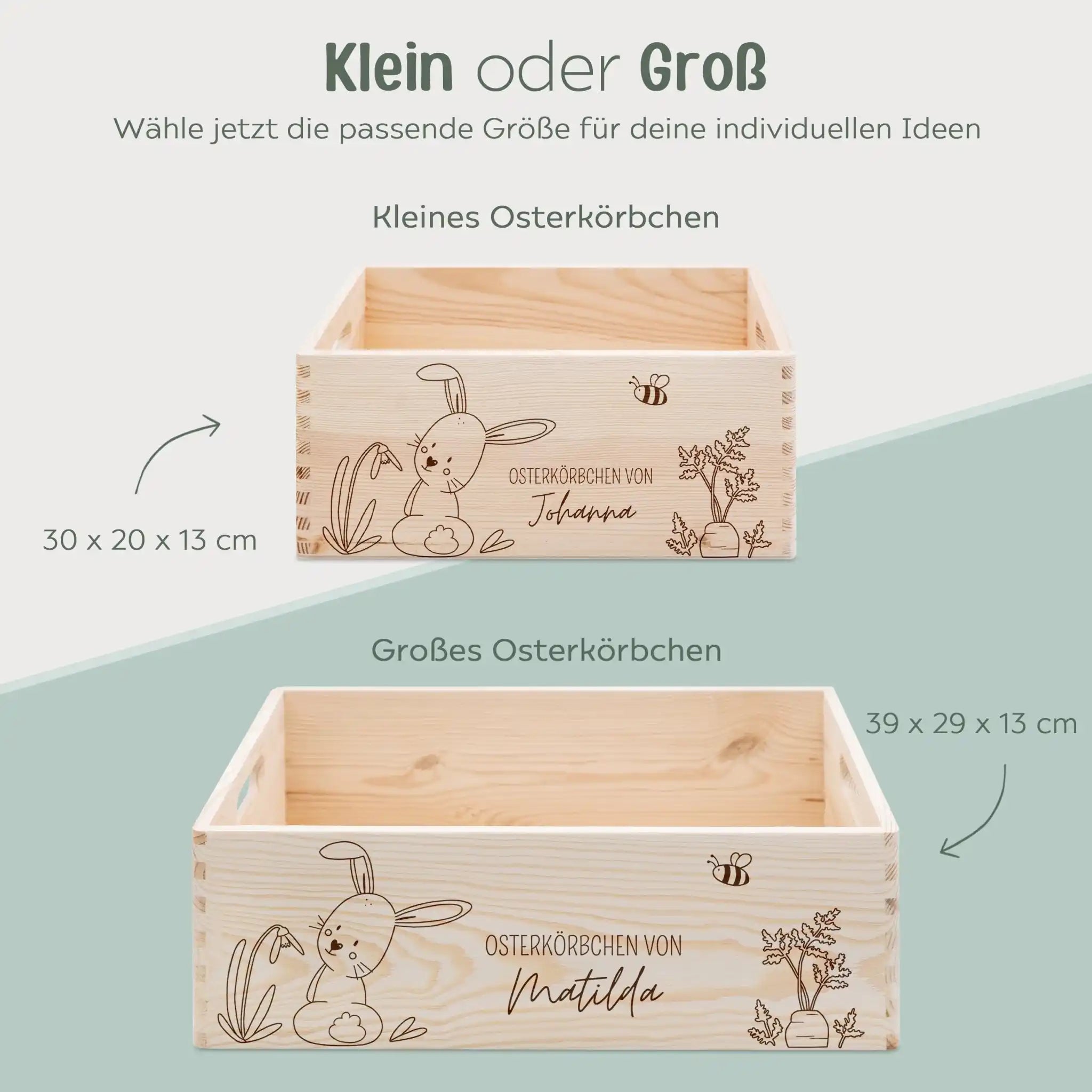 Osterkiste Holz personalisiert Osterhase und Eiersuche Gravur  -  wunderwunsch