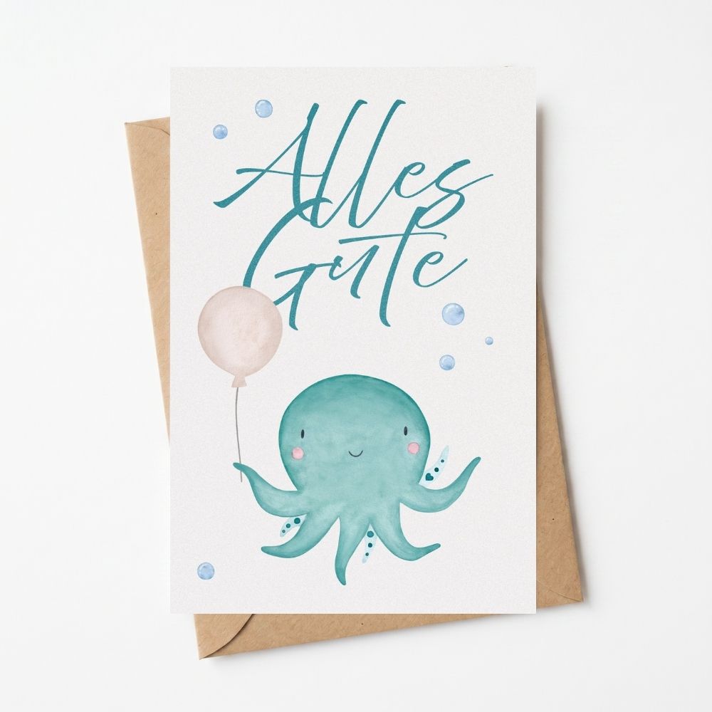 Postkarte "Oktopus" Alles Gute