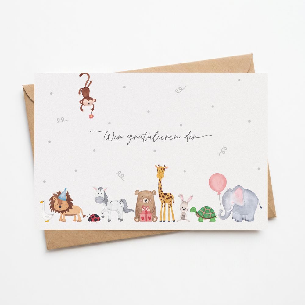 Postkarte "Partytiere" wir gratulieren dir