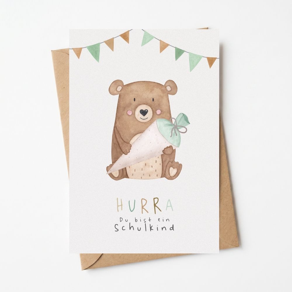 Postkarte "Bär mit Schultüte"