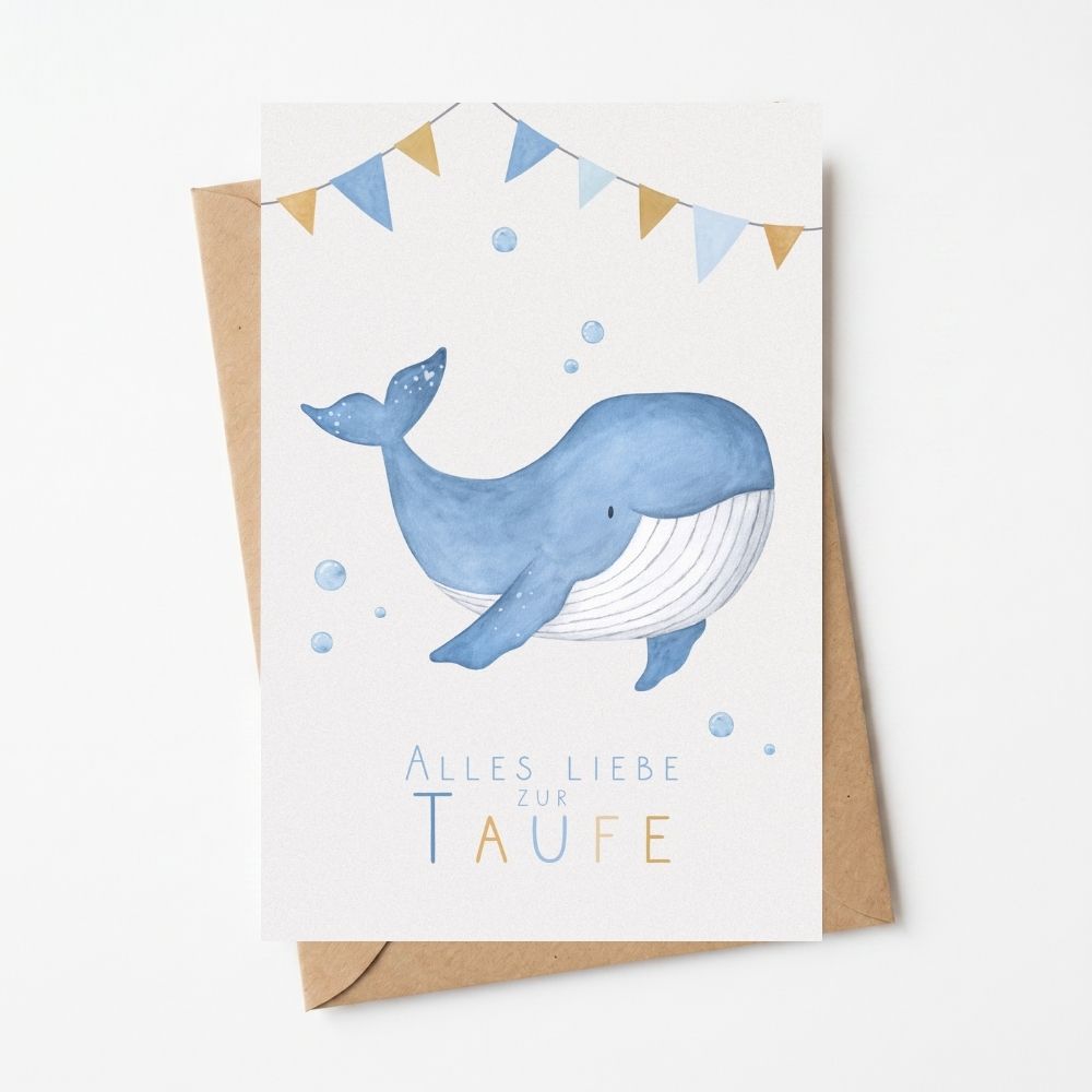 Postkarte "Wal" zur Taufe