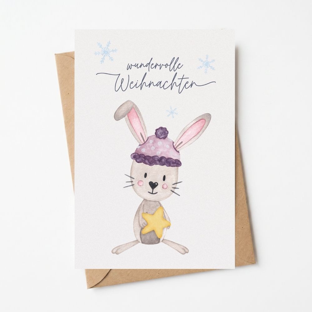 Postkarte "Hase mit Weihnachtsstern"