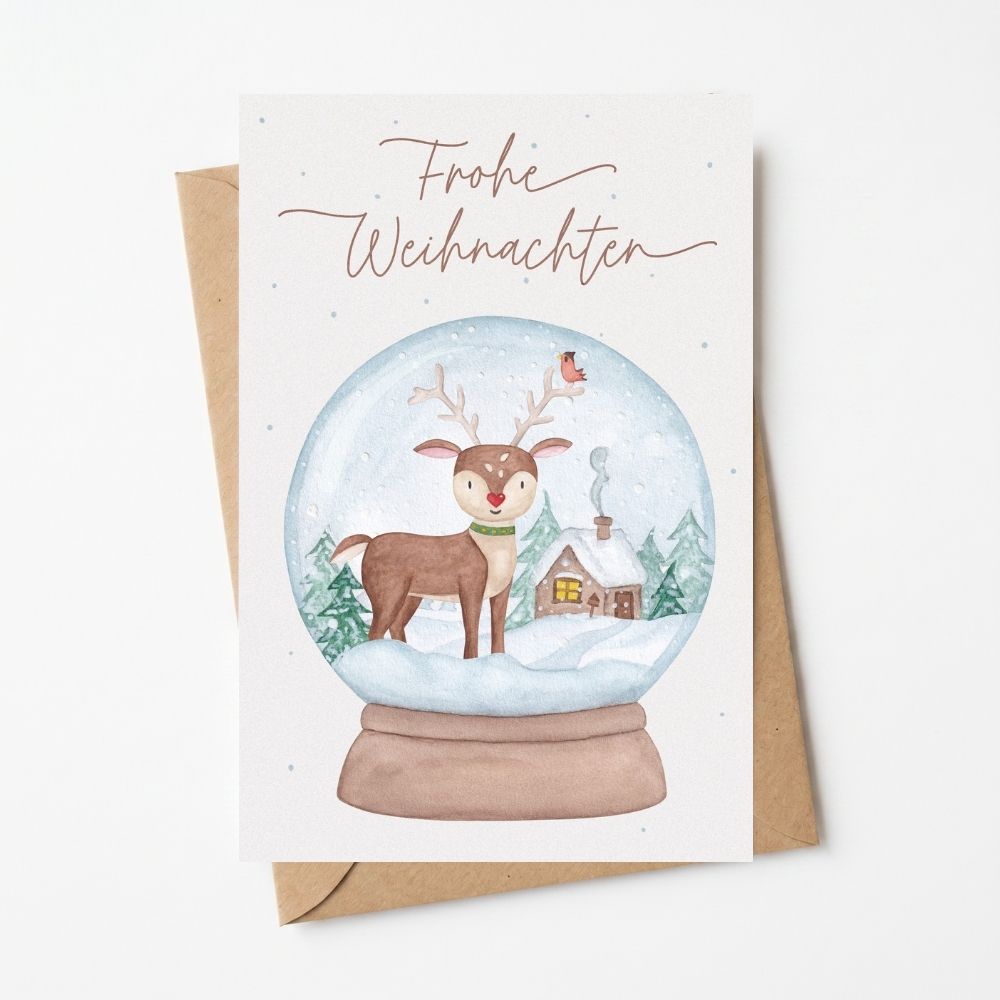 Postkarte "Reh Schneekugel"
