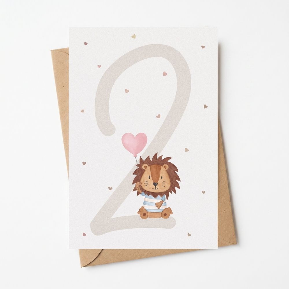 Postkarte "Zahl" mit Löwe
