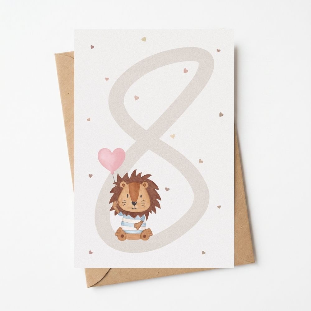 Postkarte "Zahl" mit Löwe