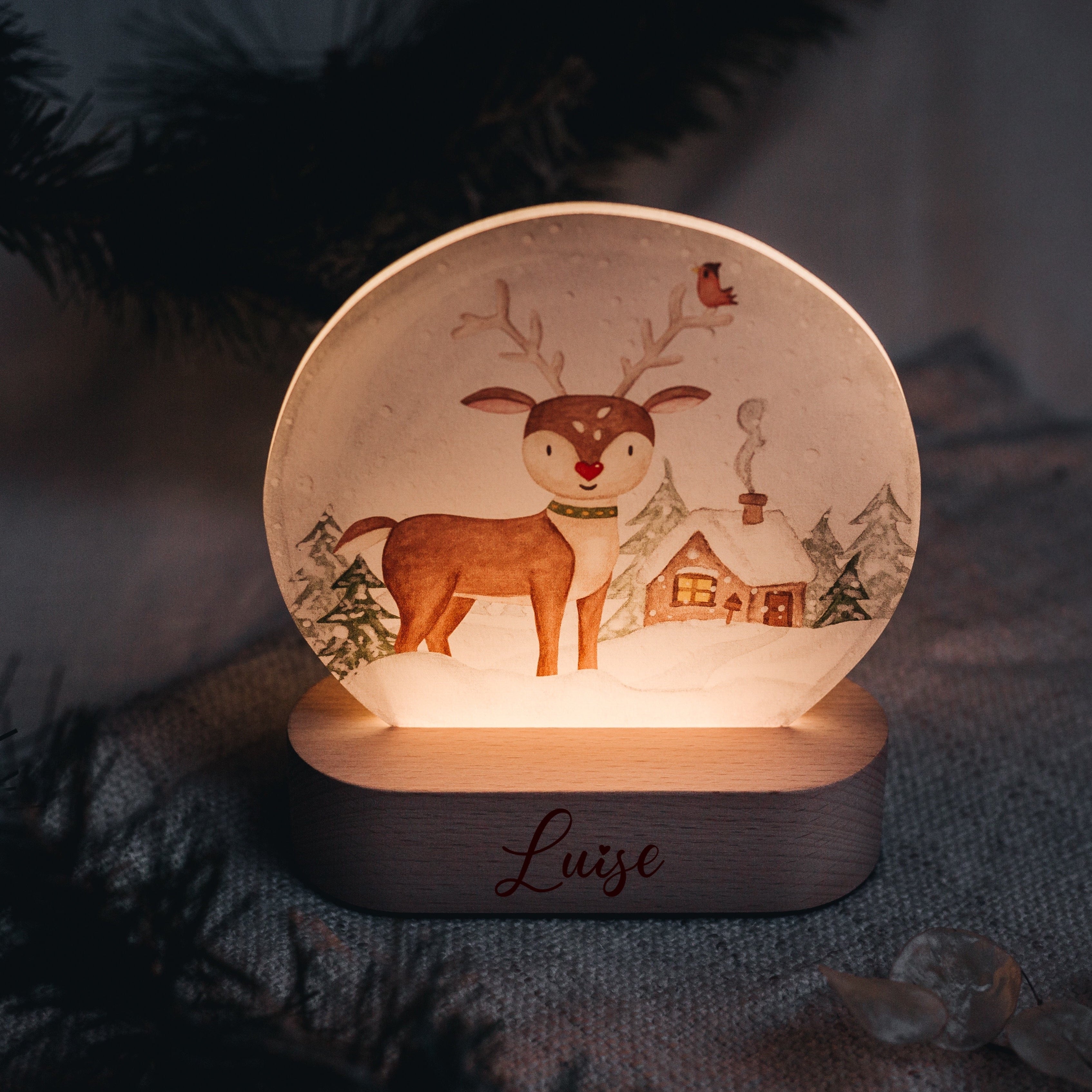 LED Nachtlicht Kinder personalisiert - Schneekugel Weihnachten