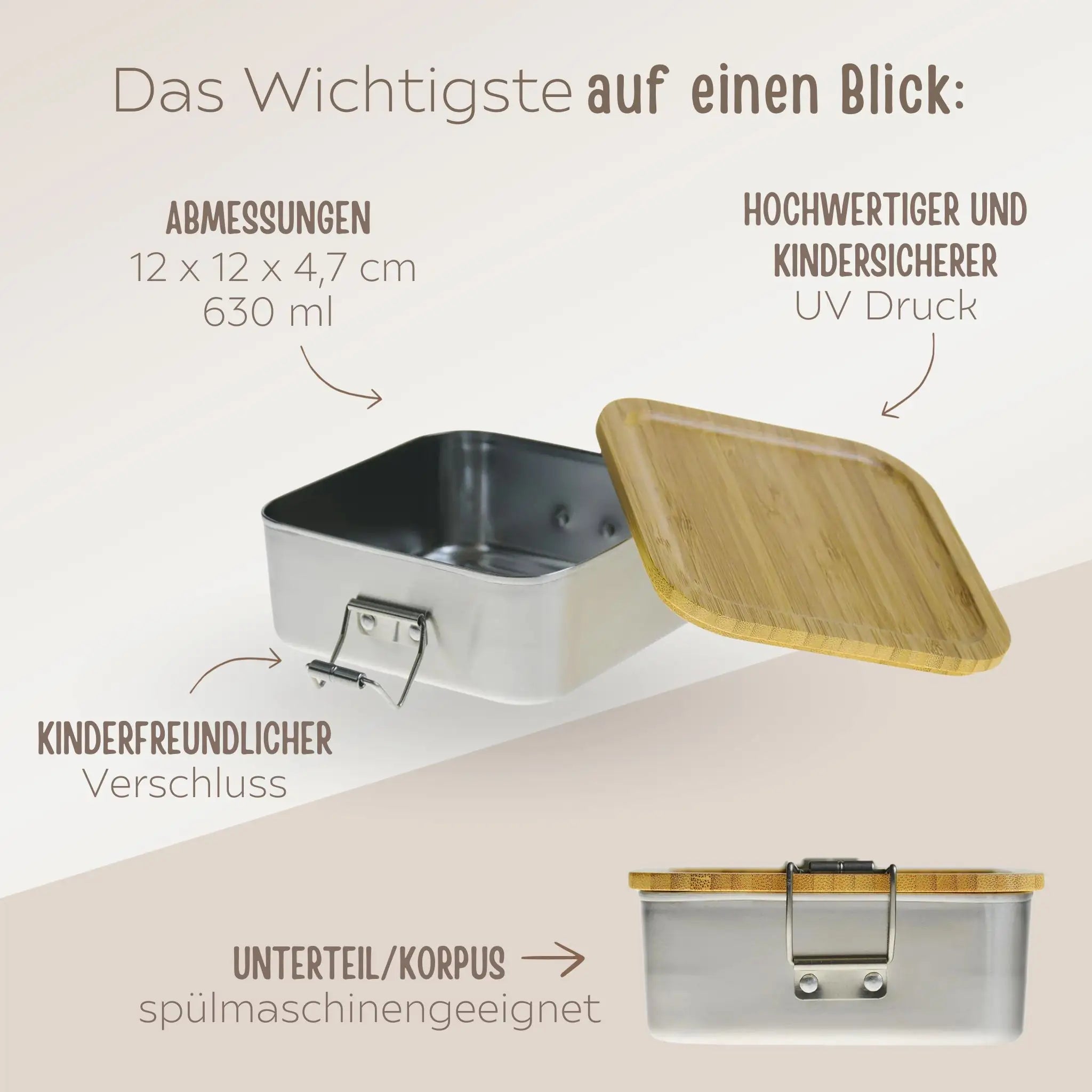 Sandwichbox Quadratische Brotdose Edelstahl personalisiert - Tier Aquarell Brotdose -  wunderwunsch