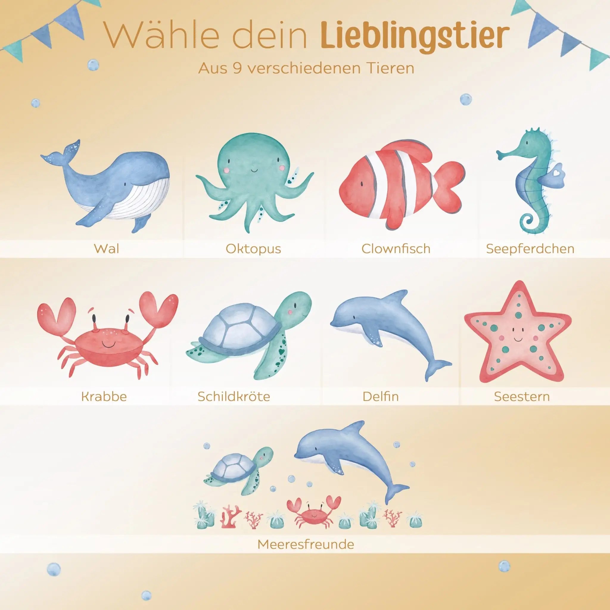 Spardose Keramik personalisiert - Meerestier Girlande Aquarell Spardosen -  wunderwunsch