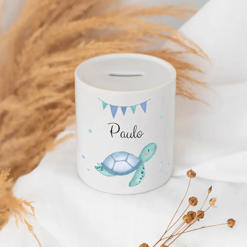 Spardose Keramik personalisiert - Meerestier Girlande Aquarell Spardosen -  wunderwunsch