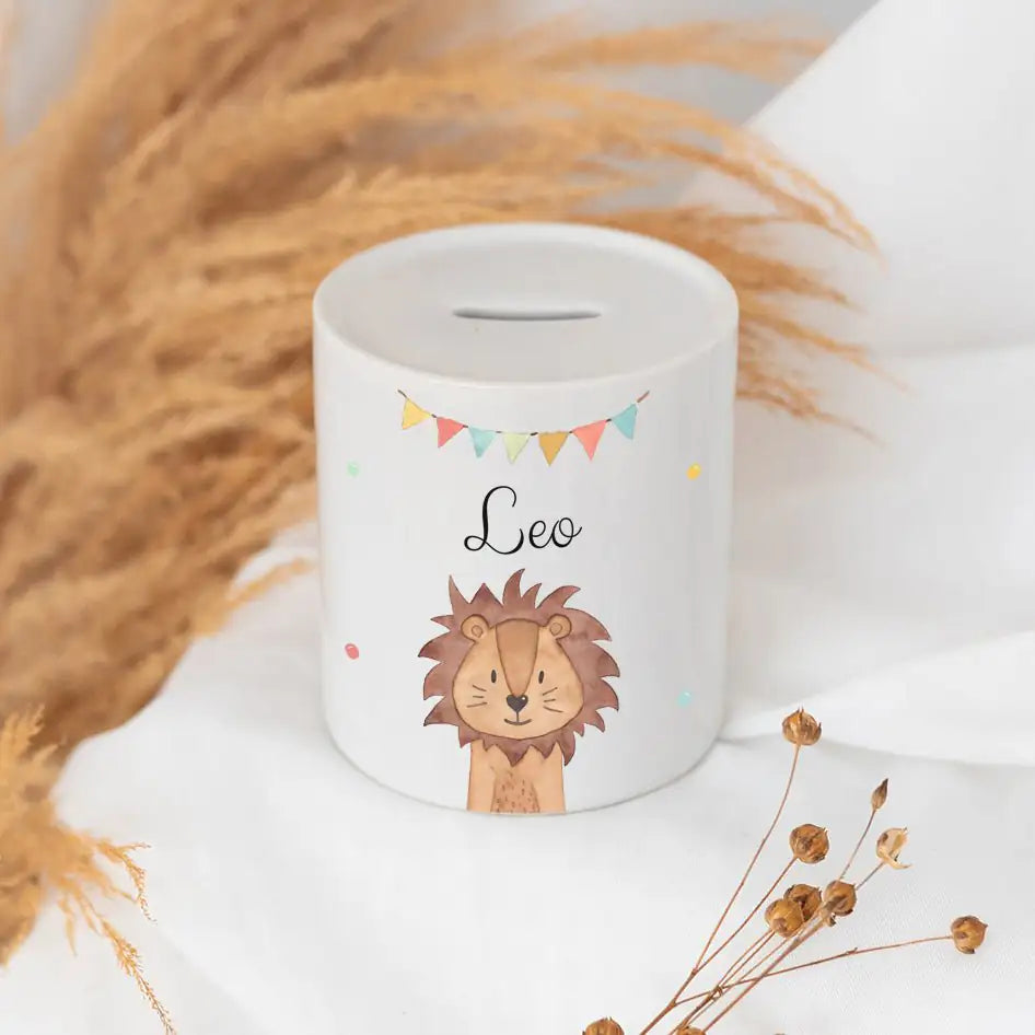 Spardose Keramik personalisiert - Tier Girlande Aquarell Spardosen -  wunderwunsch