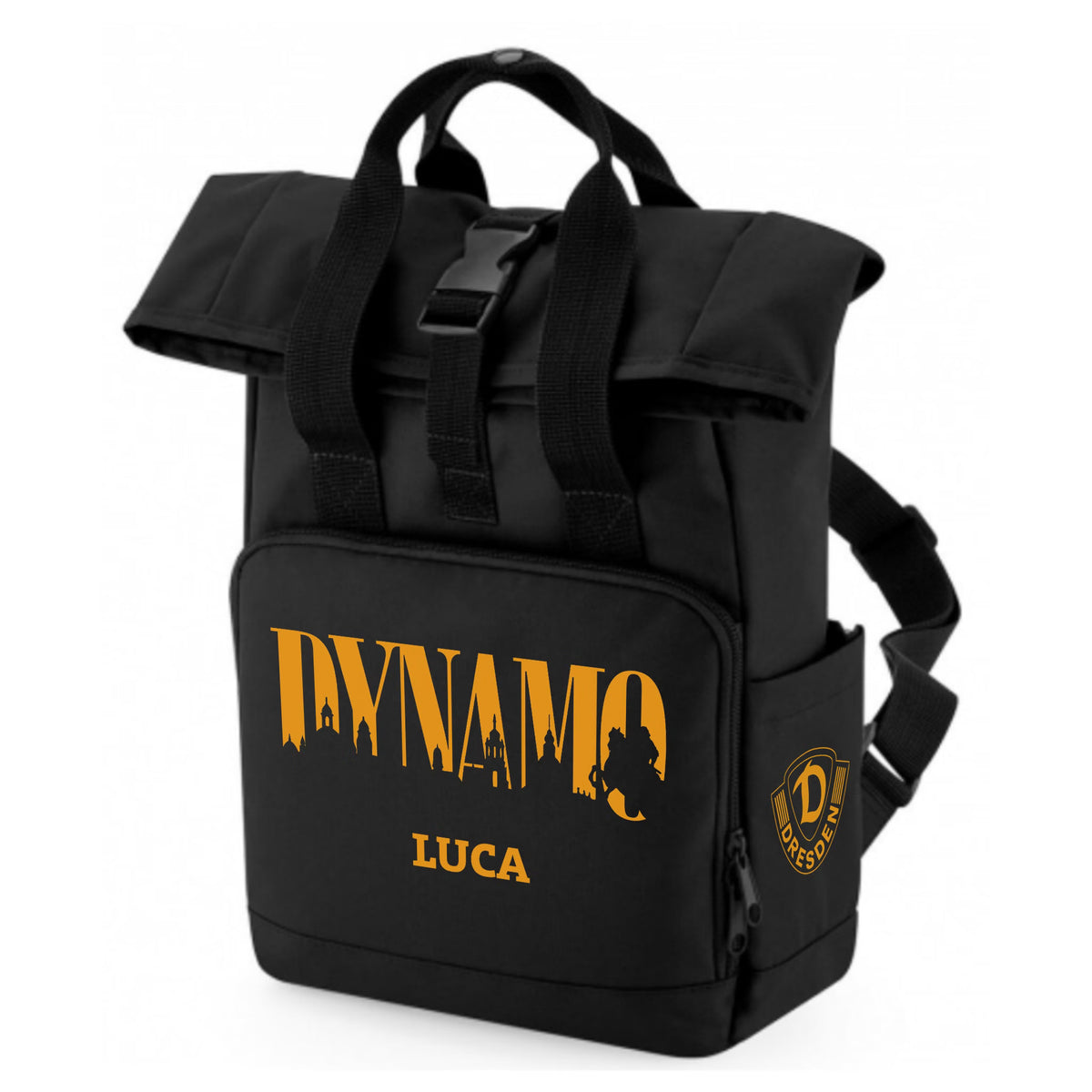 DYNAMO Schwarzer Rucksack Skyline personalisiert