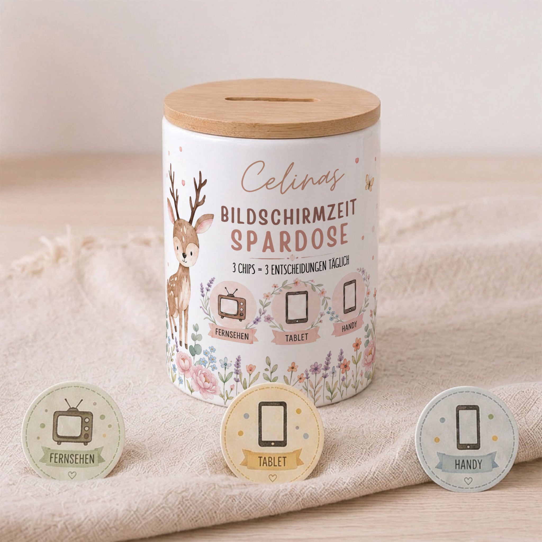 Bildschirmzeit Keramik Spardose inkl. Chips personalisiert