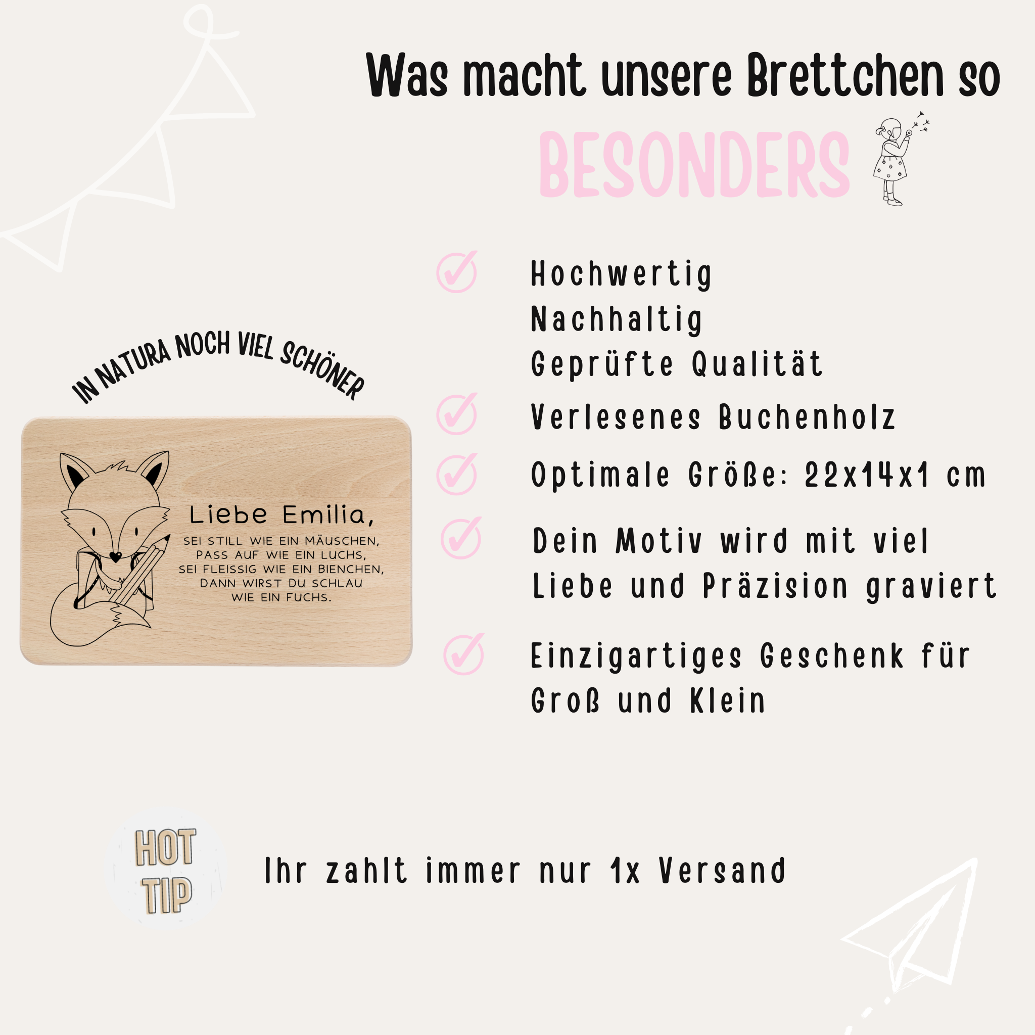 Frühstücksbrettchen personalisiert - Schlaufuchs Affirmationen Gravur