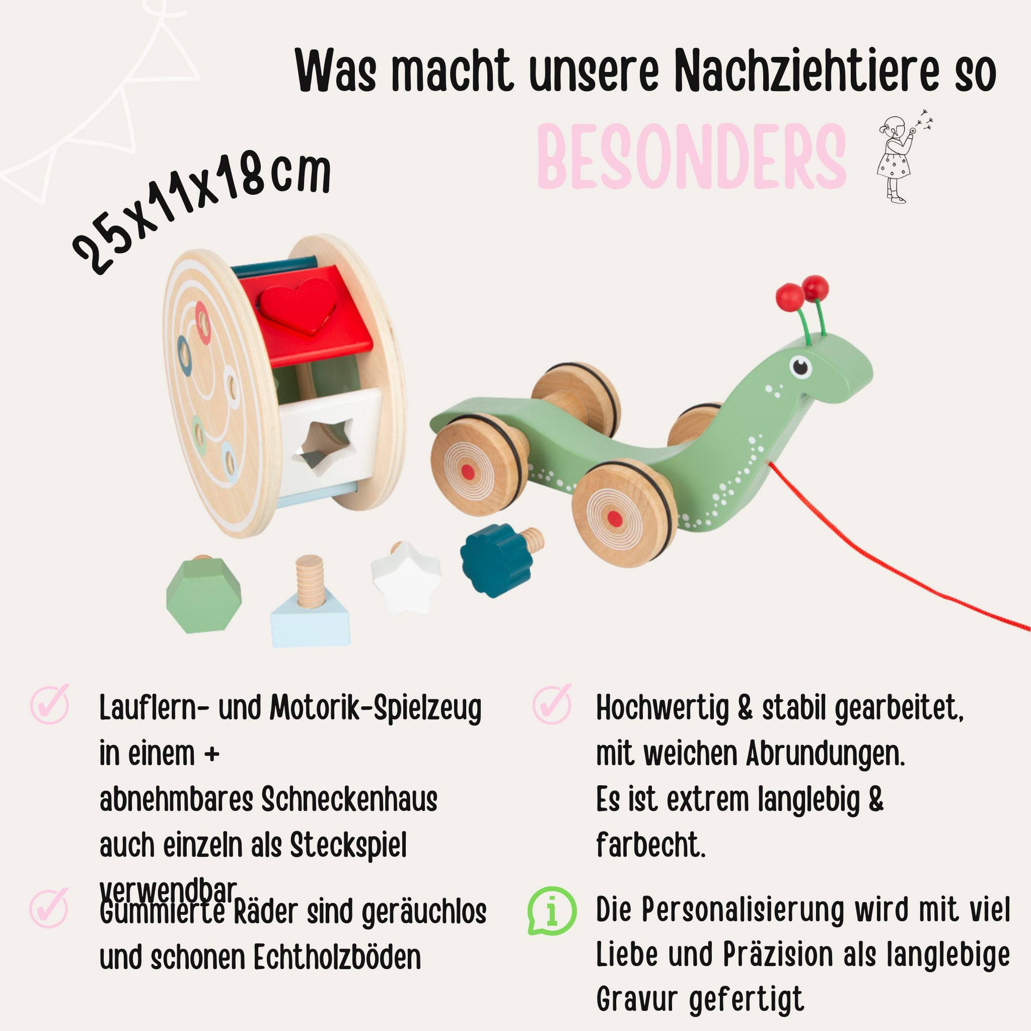 Nachzieh- und Stecktier Schnecke Holz