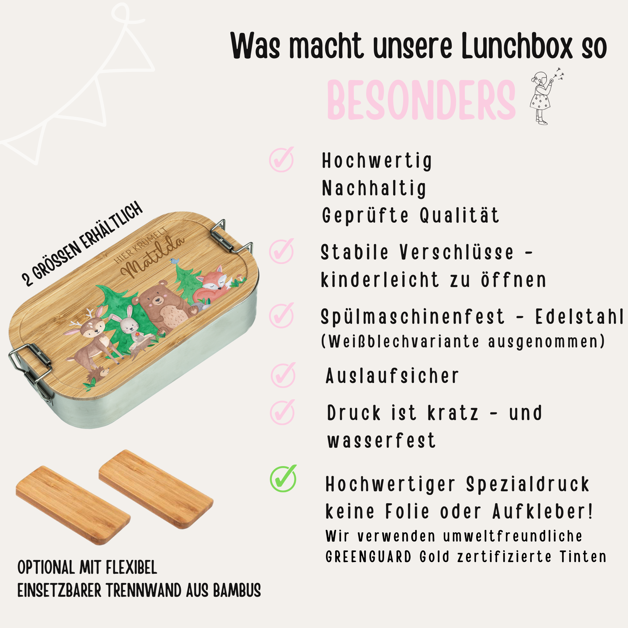 Brotdose Edelstahl personalisiert - Waldtiere Aquarell