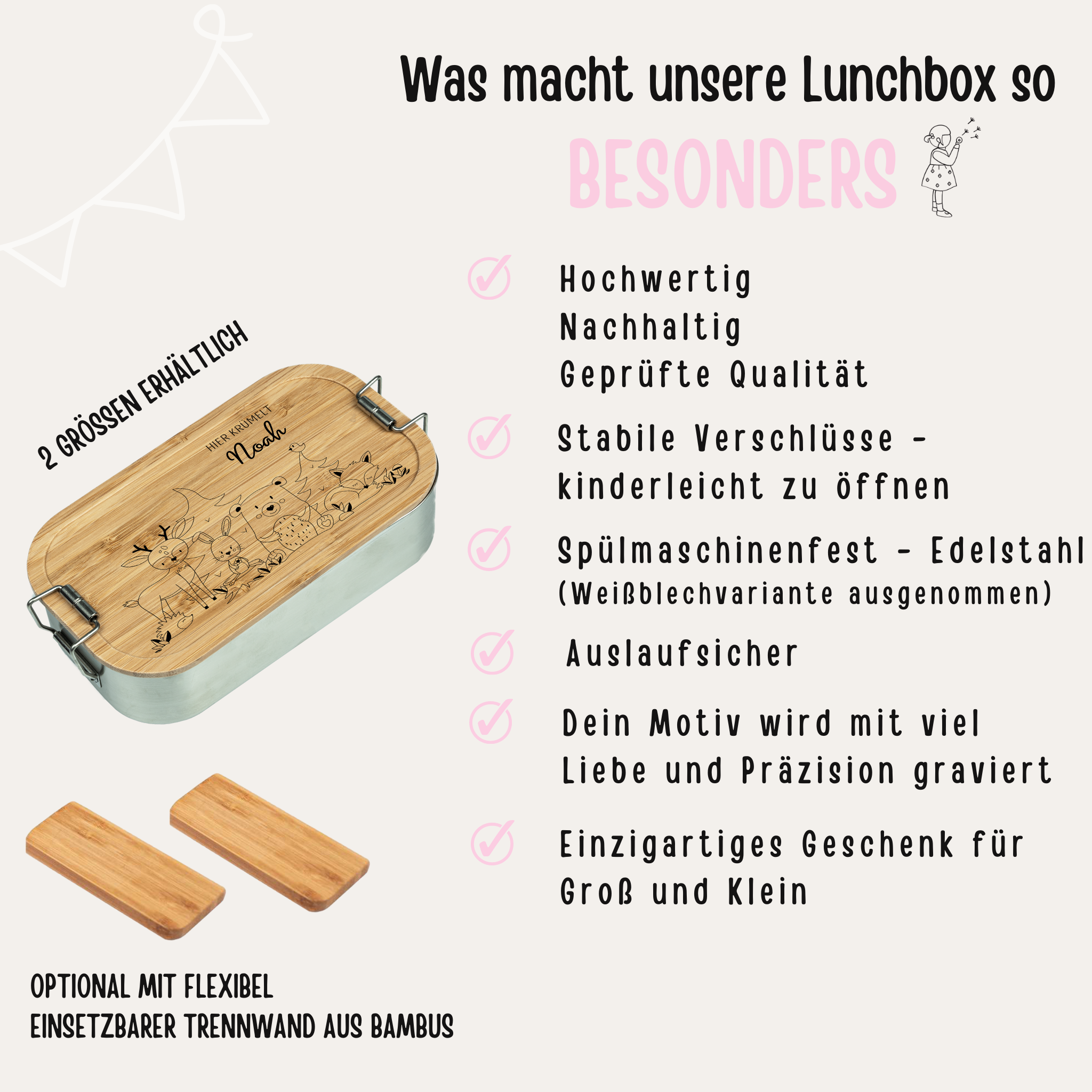 Brotdose Edelstahl personalisiert - Waldtiere Gravur