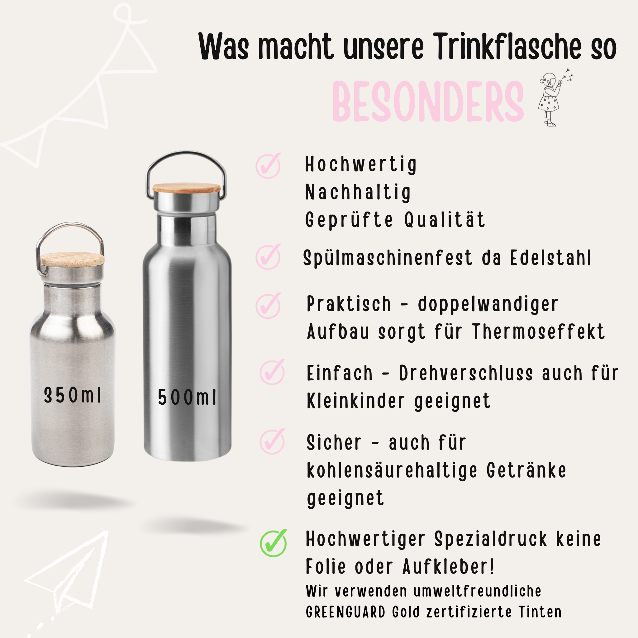 Kinder Trinkflasche personalisiert - Regenbogen Aquarell