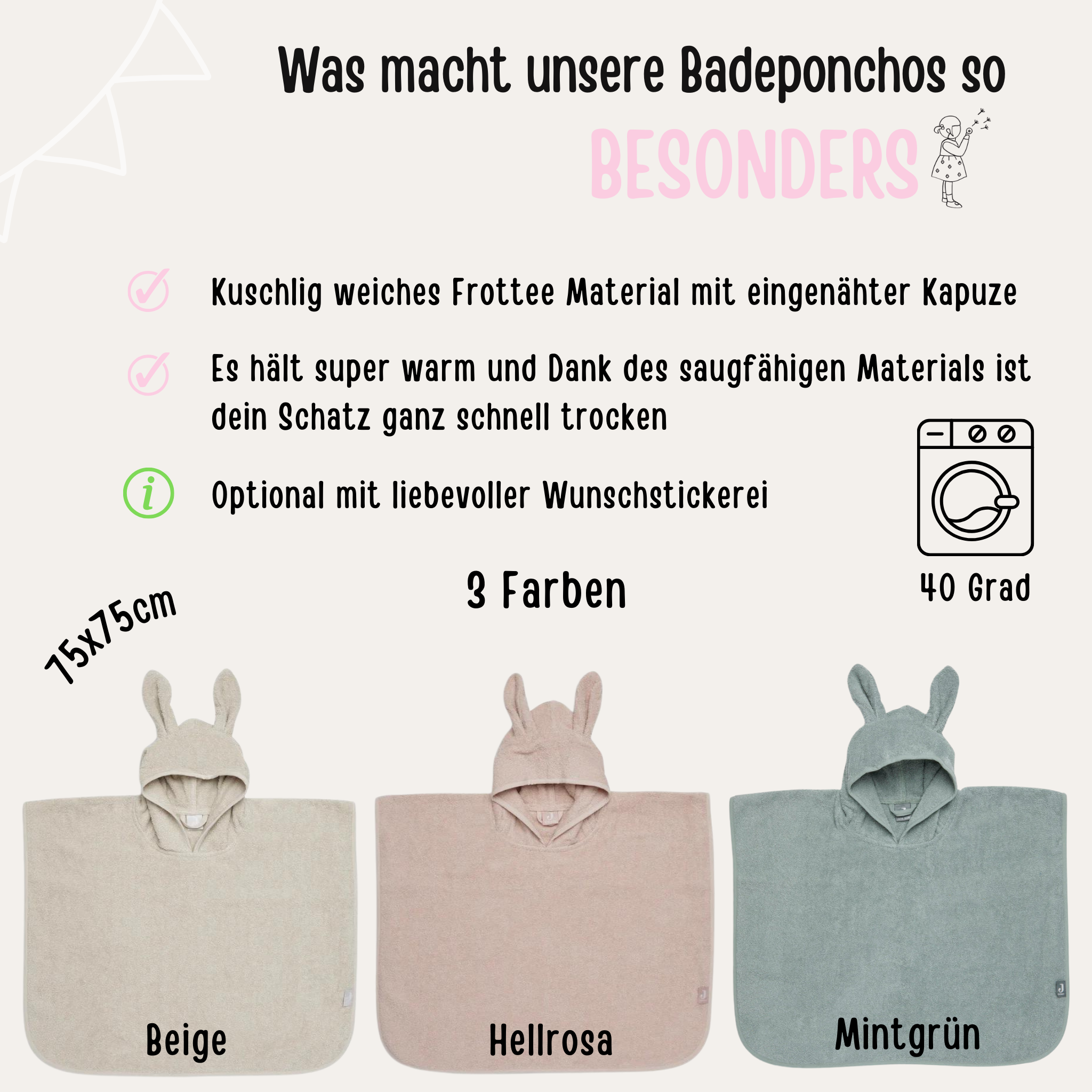 Baby Badeponcho mit Ohren Frottee