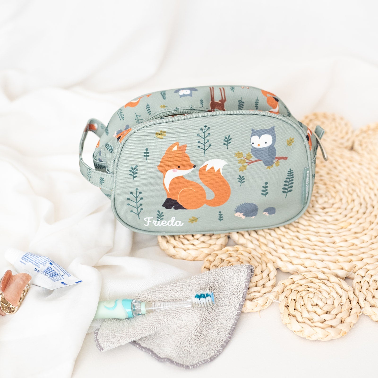 A Little Lovely Company Kulturbeutel Kinder personalisiert - Fuchs, Schmetterling oder Dino - wunderwunsch