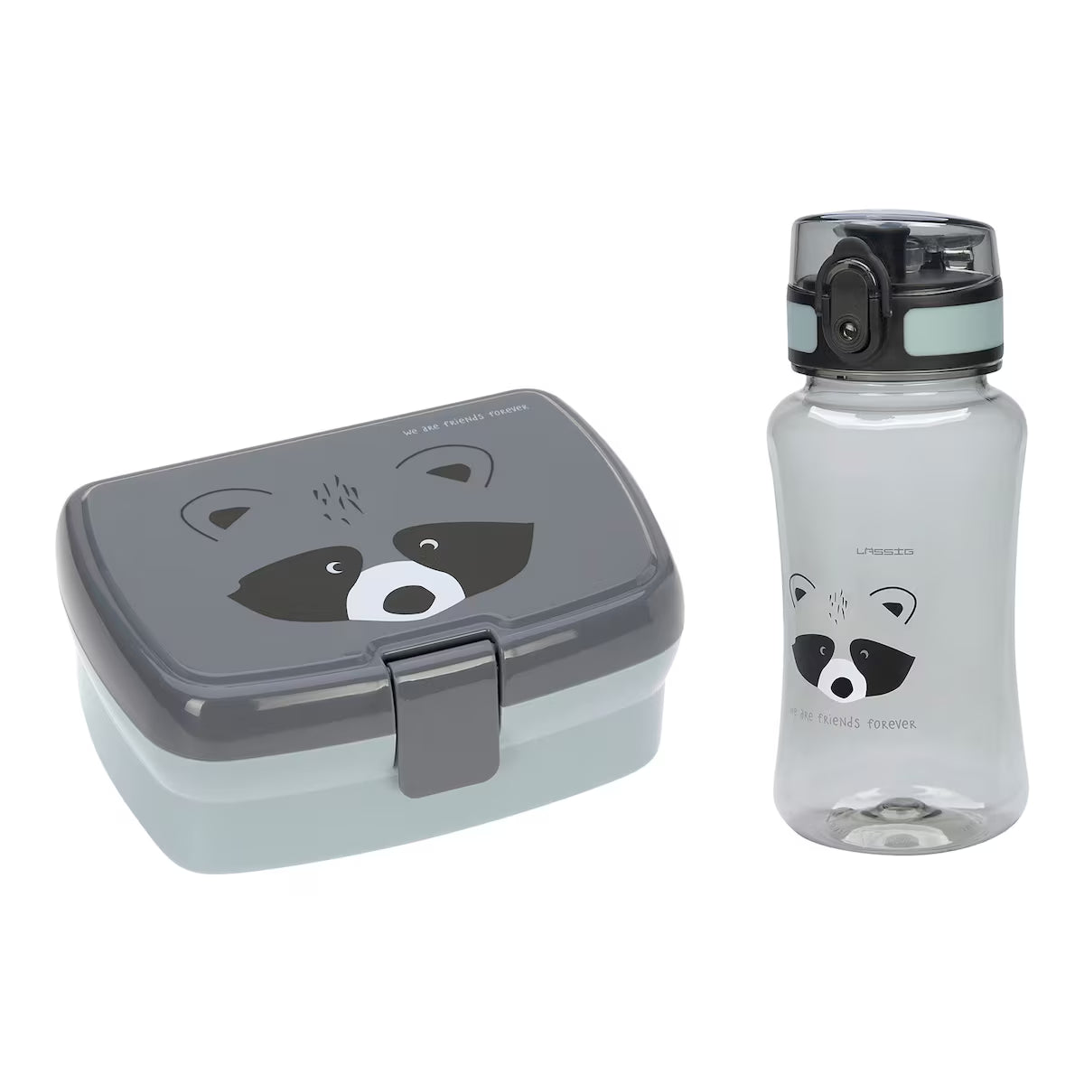 LÄSSIG Set Trinkflasche & Lunchbox - Waschbär