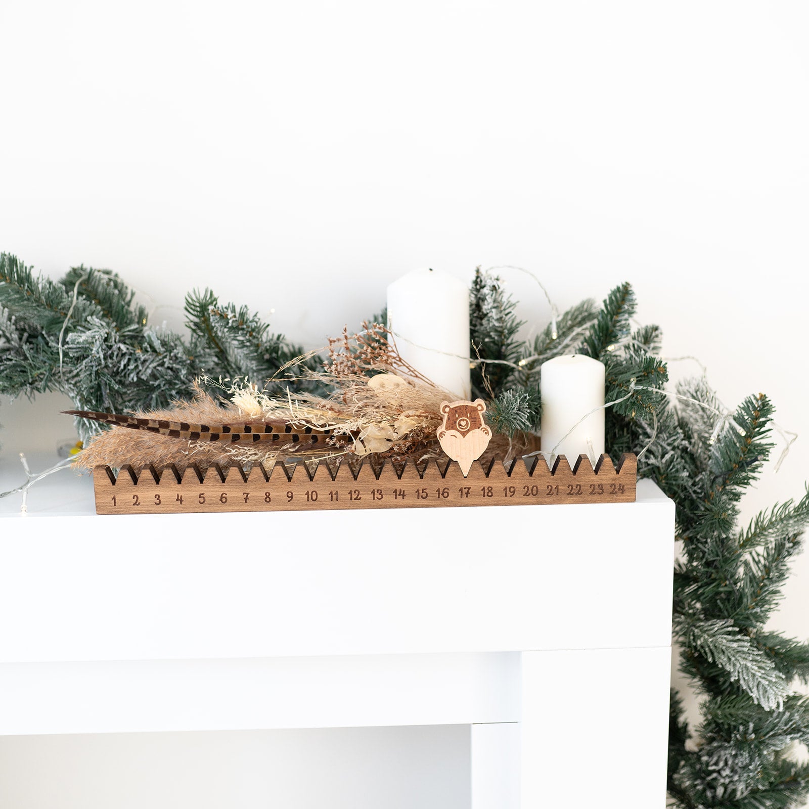 Adventskalender Holz - "Holzleiste mit Weihnachtsbär" - wunderwunsch