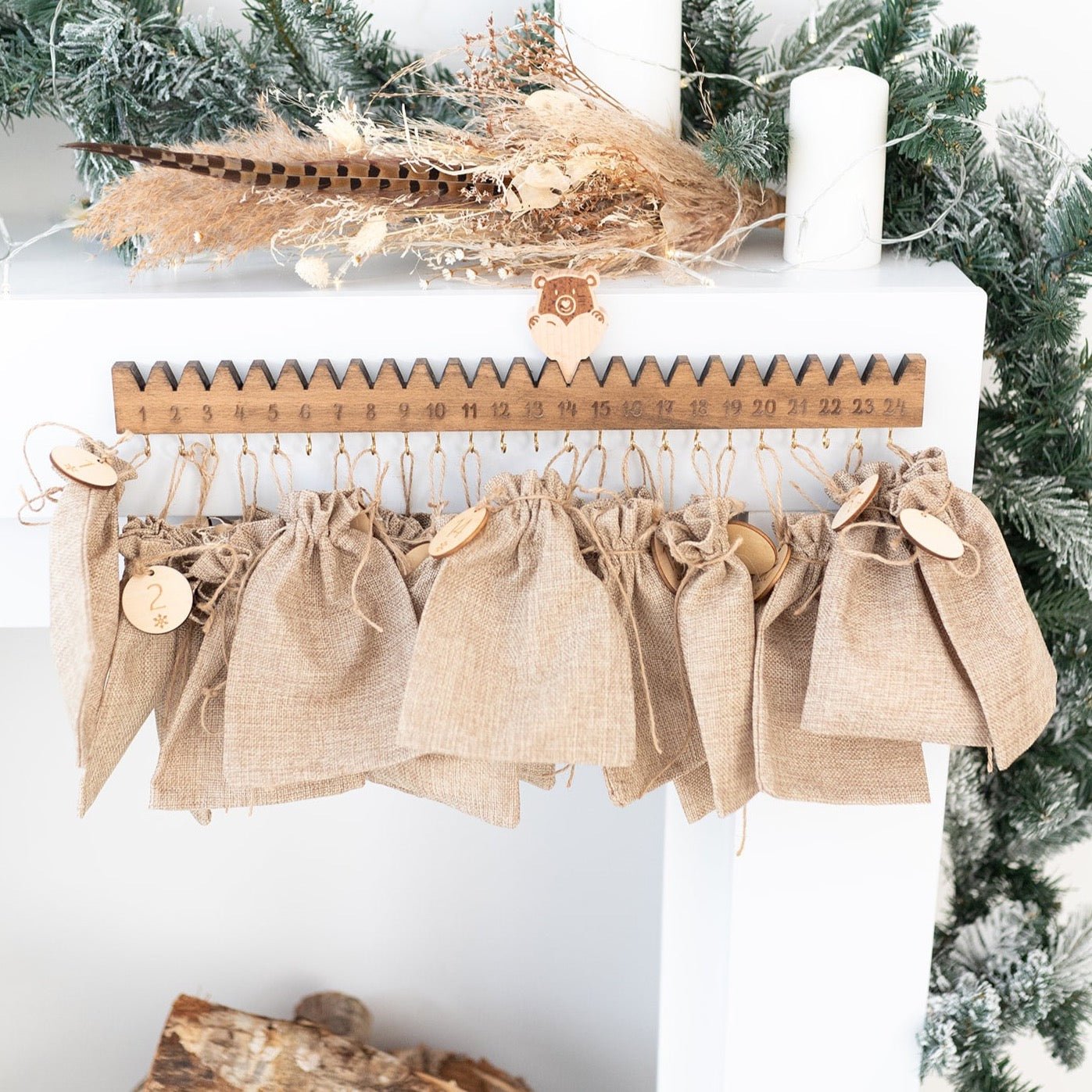 Adventskalender Holz - "Holzleiste mit Weihnachtsbär" - wunderwunsch