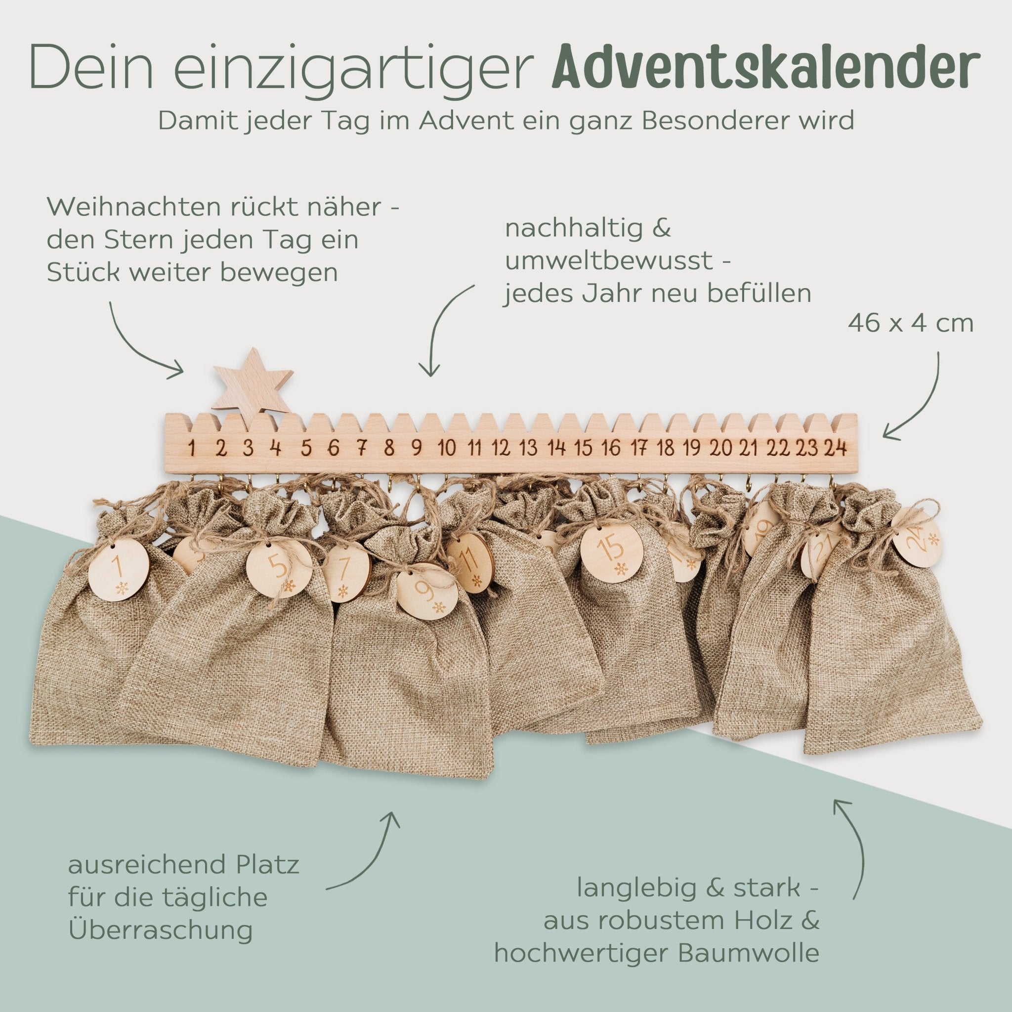 Adventskalender Holzleiste mit Stern - wunderwunsch