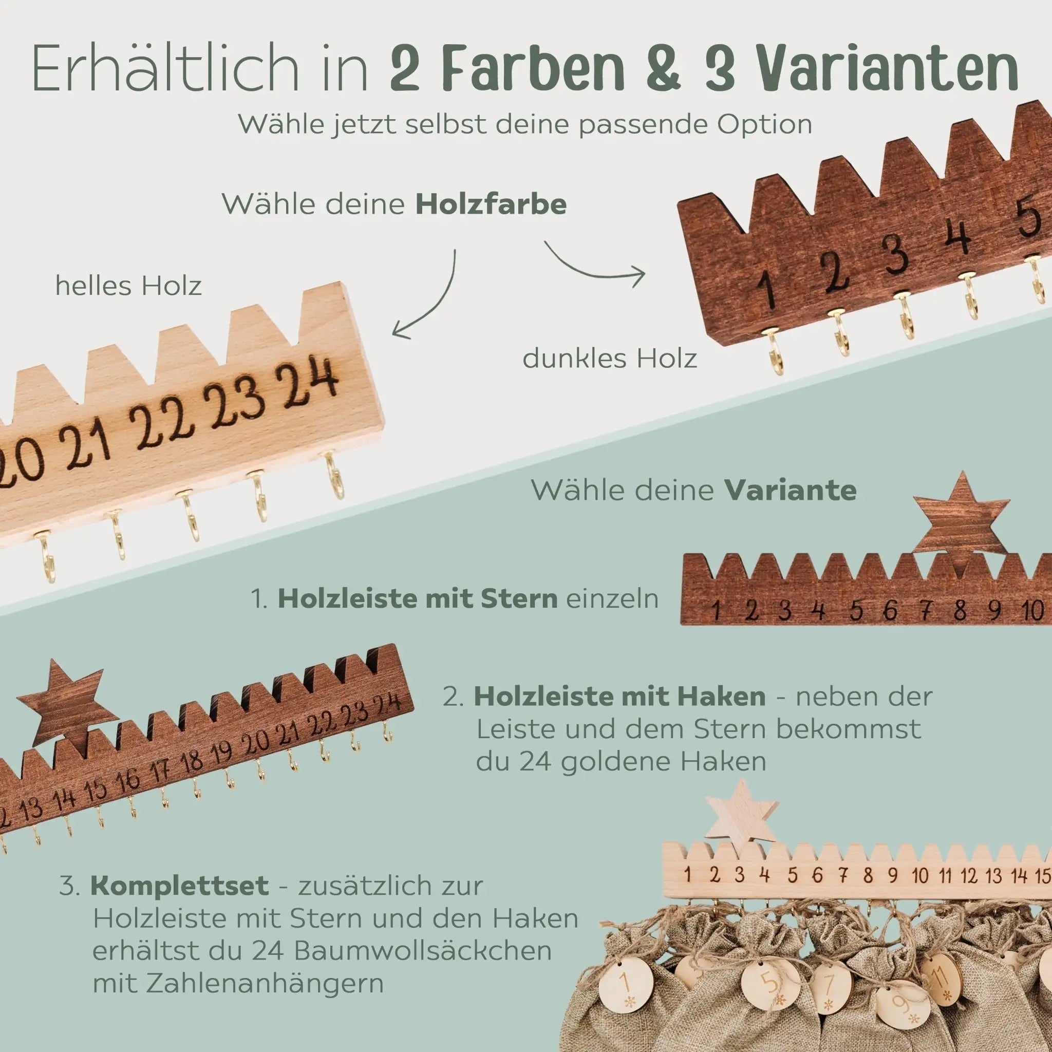 Adventskalender Holzleiste mit Stern - wunderwunsch