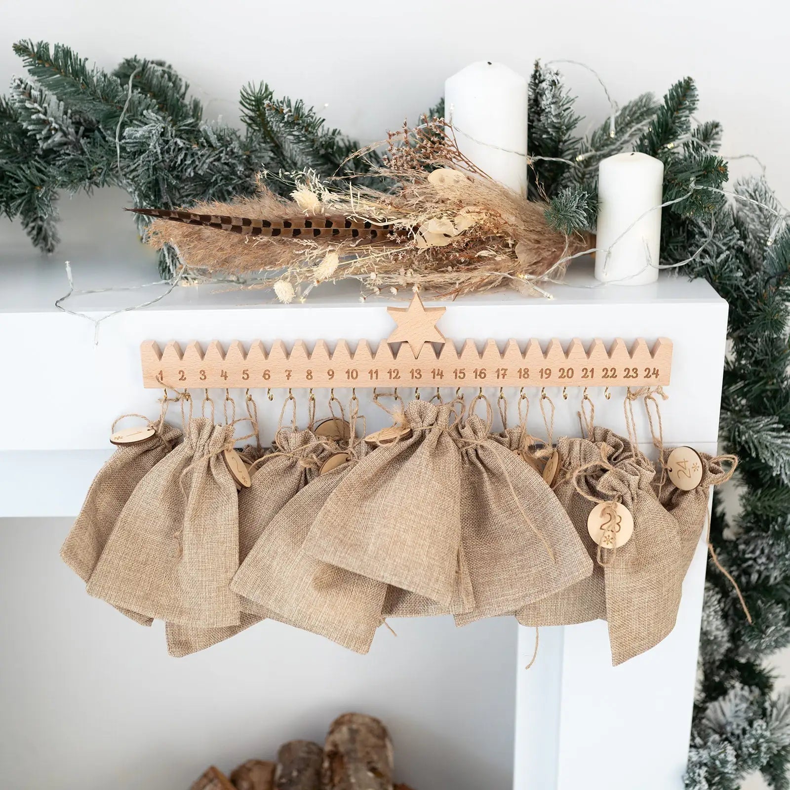 Adventskalender Holzleiste mit Stern - wunderwunsch