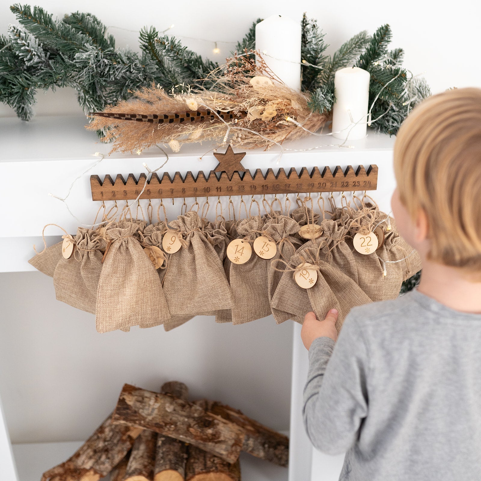 Adventskalender Holzleiste mit Stern - wunderwunsch