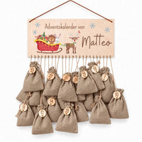 Adventskalender personalisiert - Schlitten Tiere Aquarell