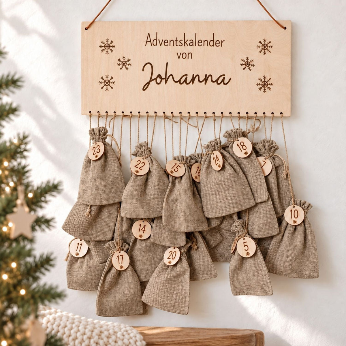 Adventskalender personalisiert - Schneeflocken Gravur - wunderwunsch