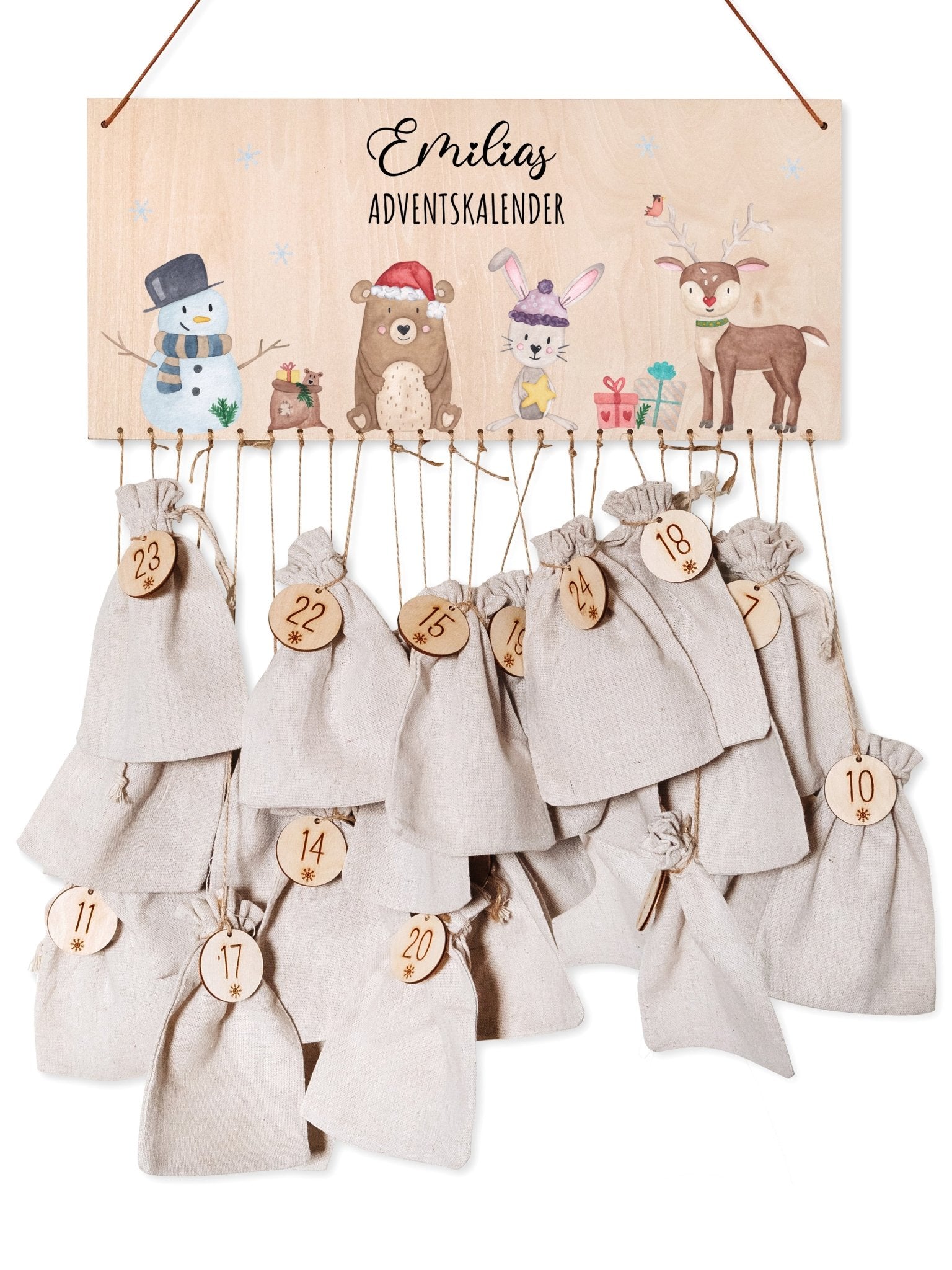 Adventskalender personalisiert - "Schneemann Tiere" Aquarell - wunderwunsch