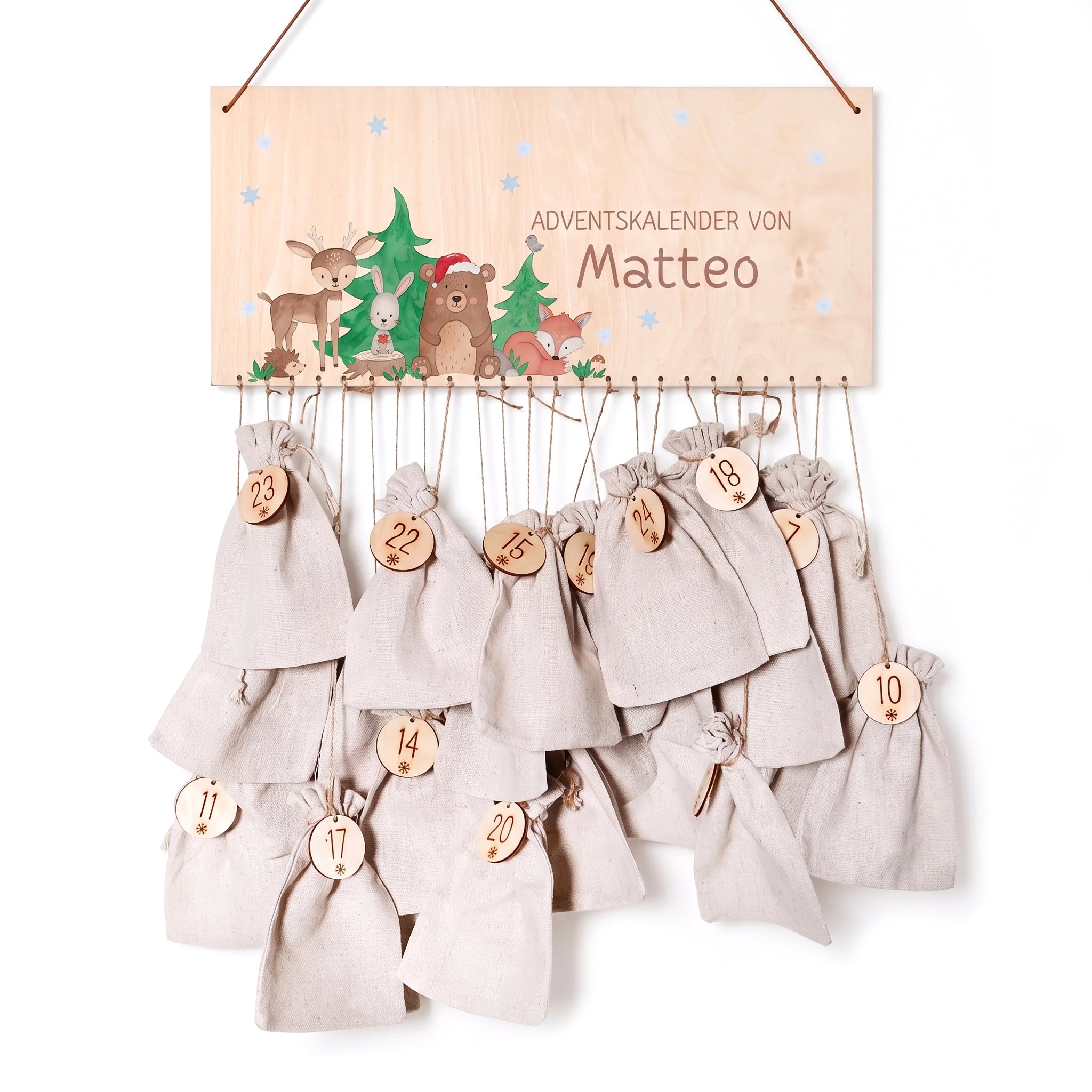 Adventskalender personalisiert - "Weihnachtliche Waldfreunde" Aquarell - wunderwunsch