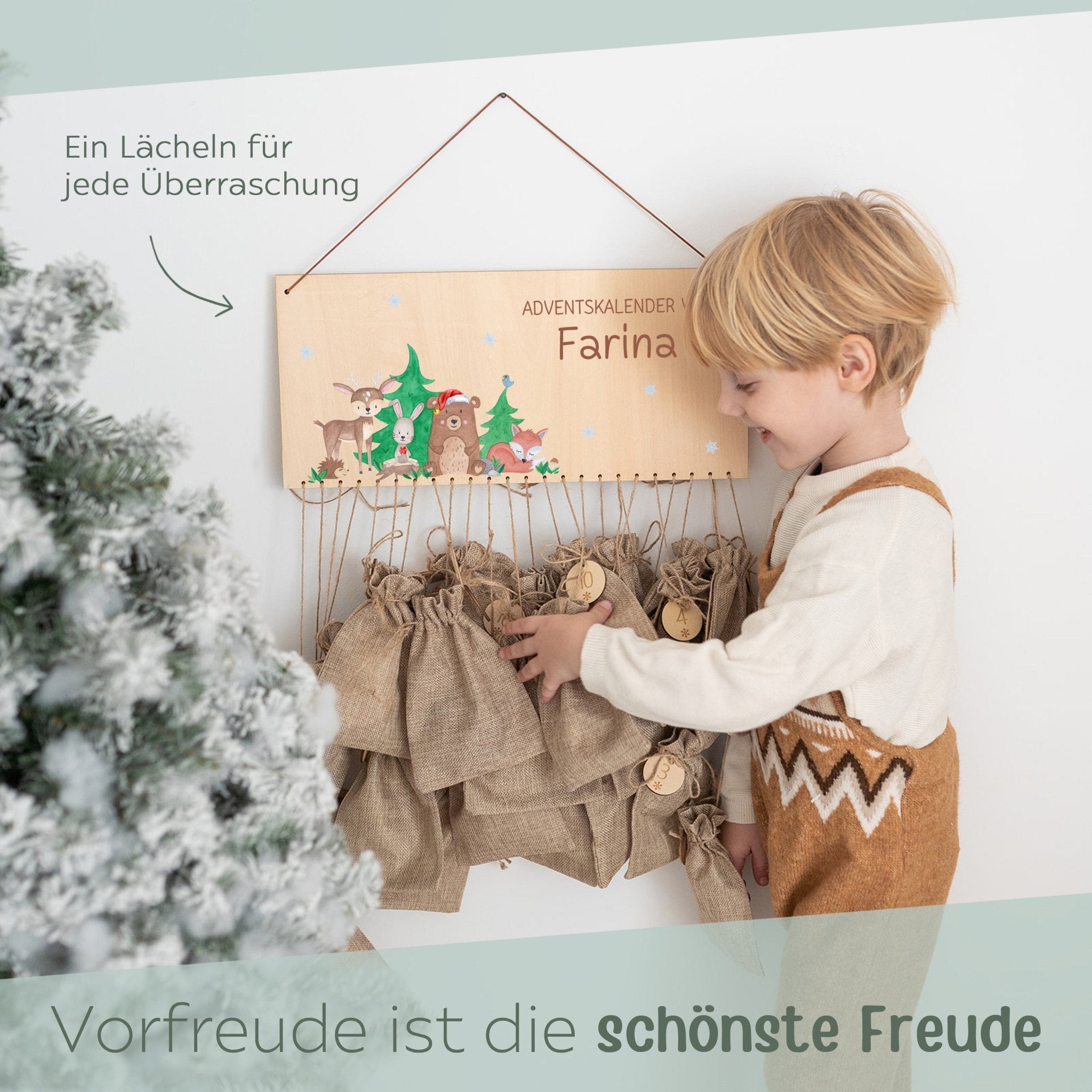 Adventskalender personalisiert - "Weihnachtliche Waldfreunde" Aquarell - wunderwunsch