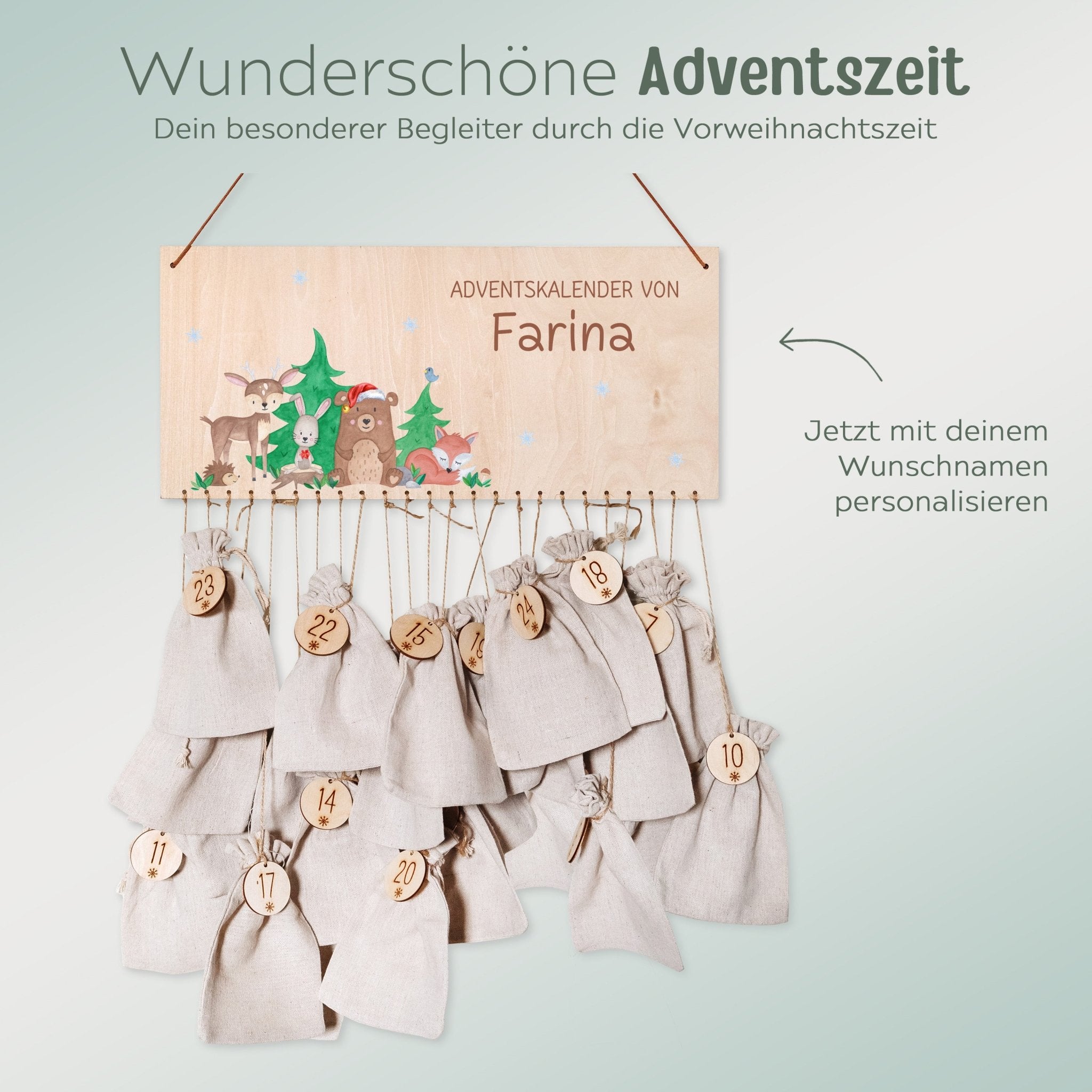 Adventskalender personalisiert - "Weihnachtliche Waldfreunde" Aquarell - wunderwunsch
