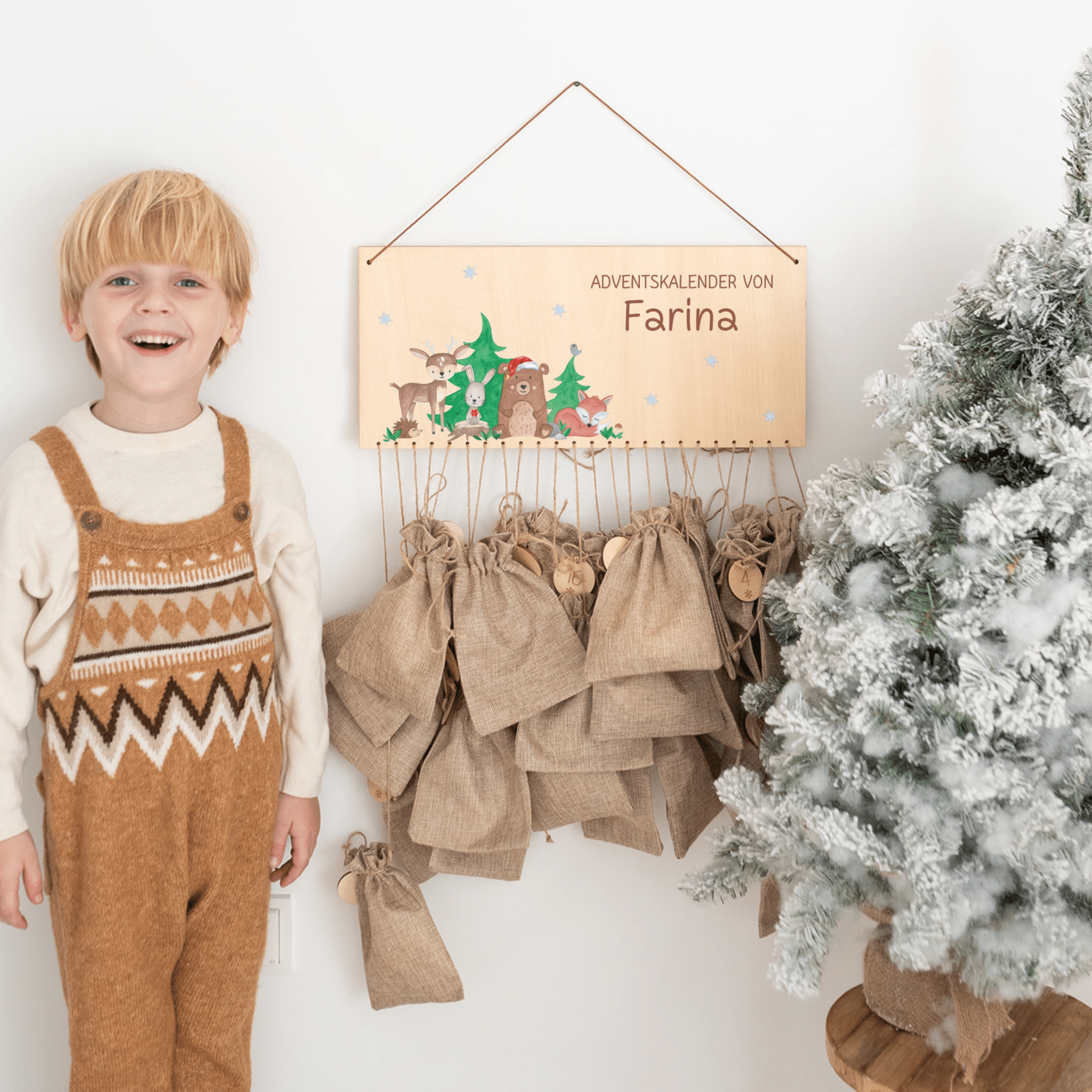 Adventskalender personalisiert - "Weihnachtliche Waldfreunde" Aquarell - wunderwunsch